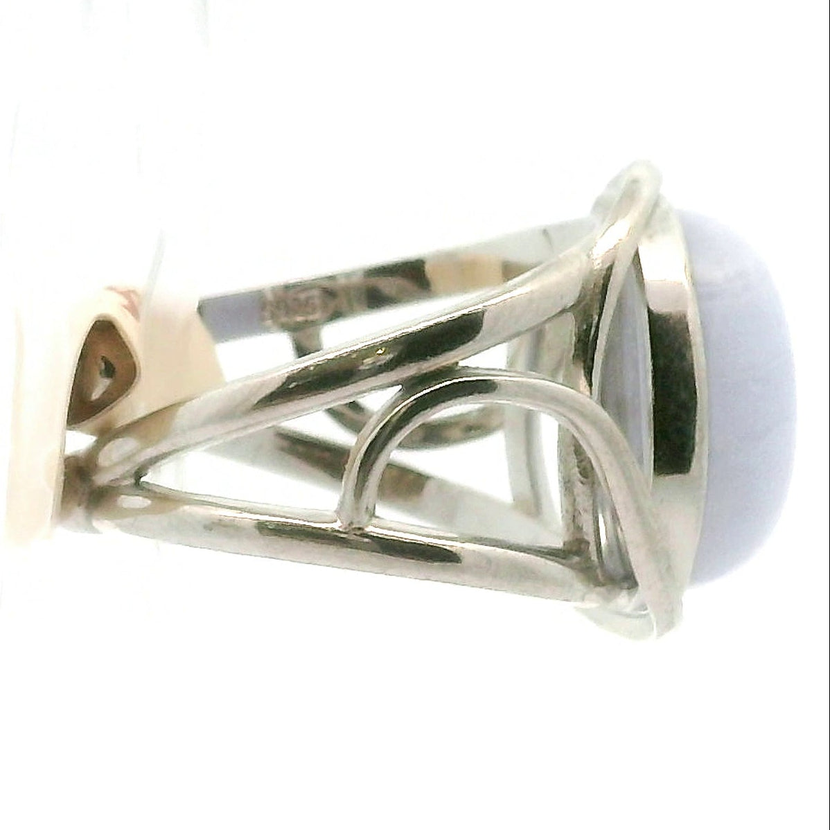 Blue Lace Agate Adjustable Finger Cuff Ring .925 Silver for Soothing Emotions and Improving Communication