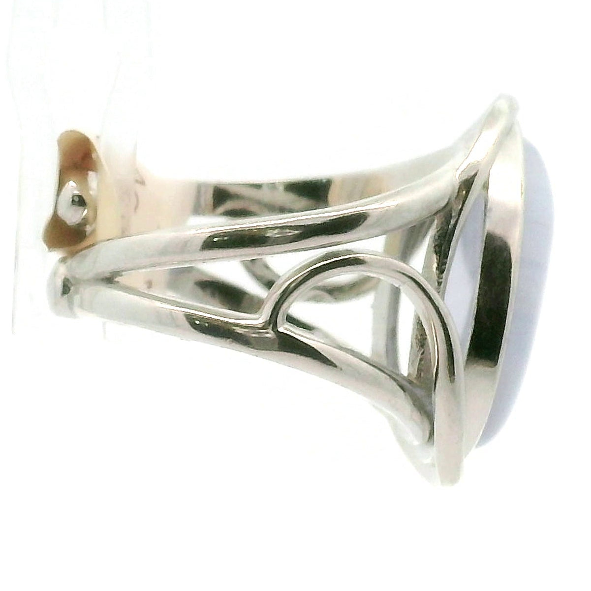 Blue Lace Agate Cuff Ring .925 Silver for Soothing Emotions and Improving Communication