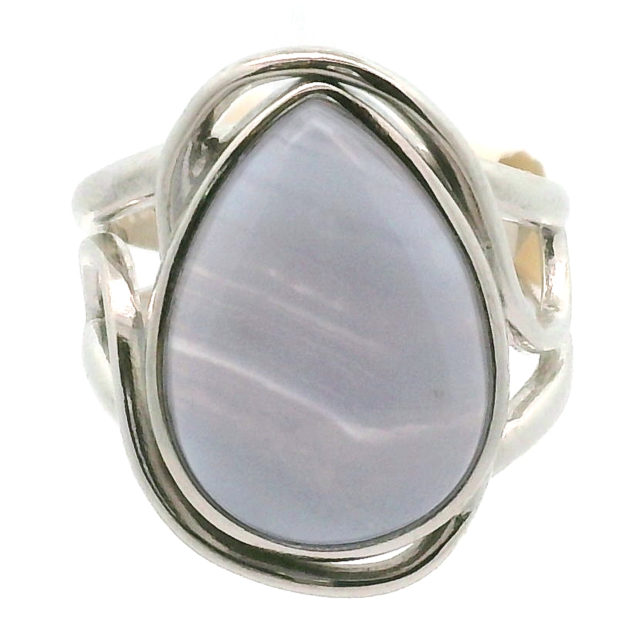 Blue Lace Agate Cuff Ring .925 Silver for Soothing Emotions and Improving Communication