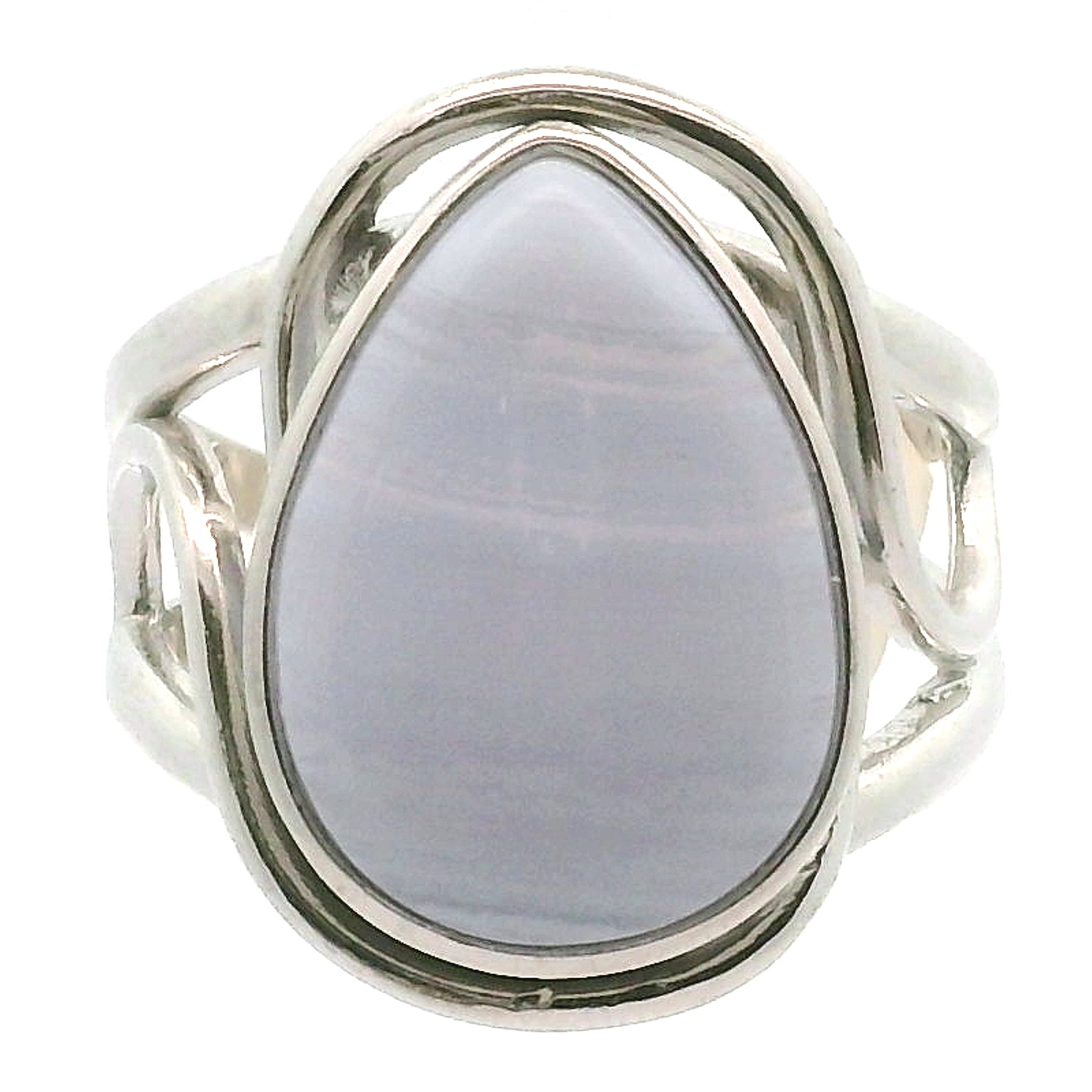 Blue Lace Agate Cuff Ring .925 Silver for Soothing Emotions and Improving Communication