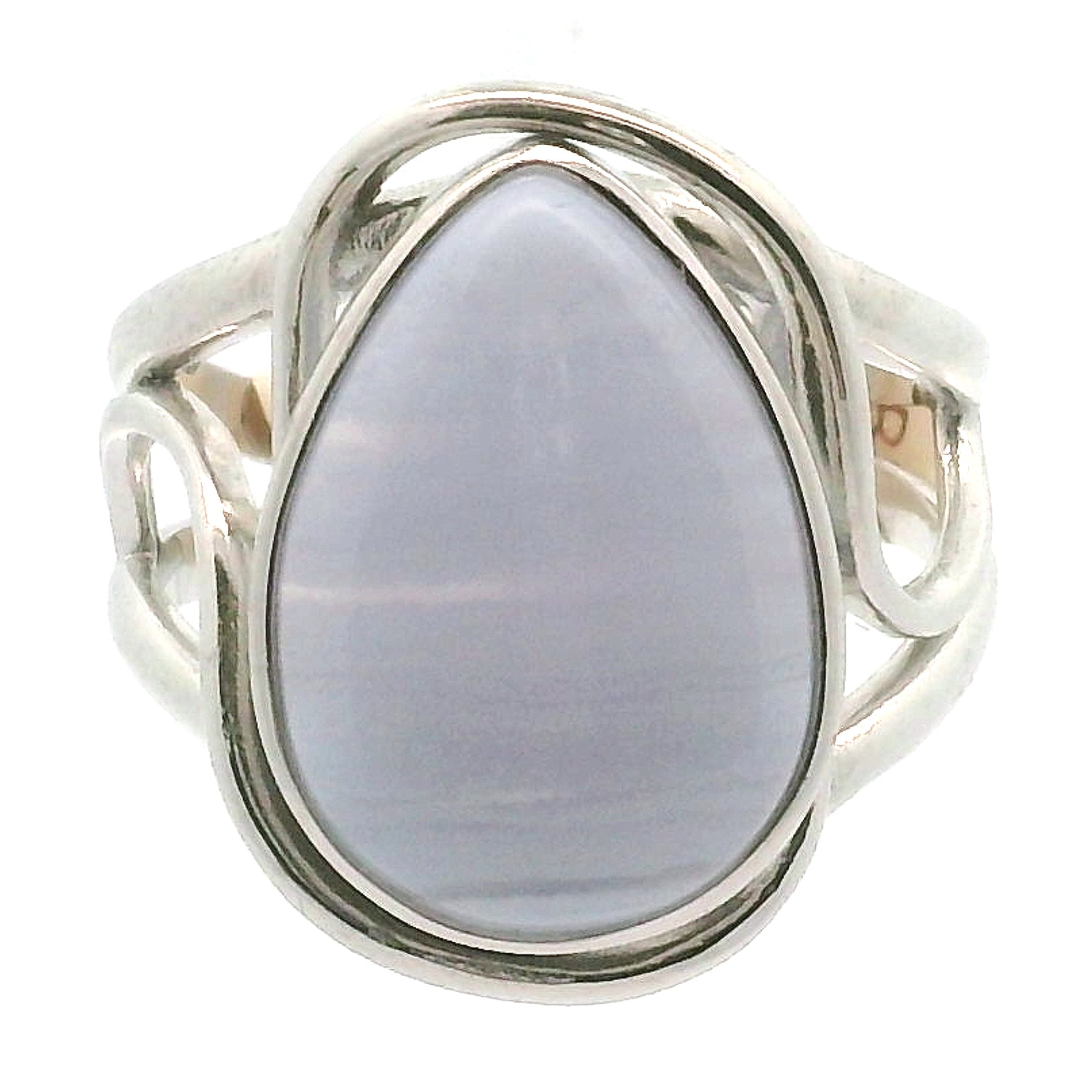 Blue Lace Agate Cuff Ring .925 Silver for Soothing Emotions and Improving Communication