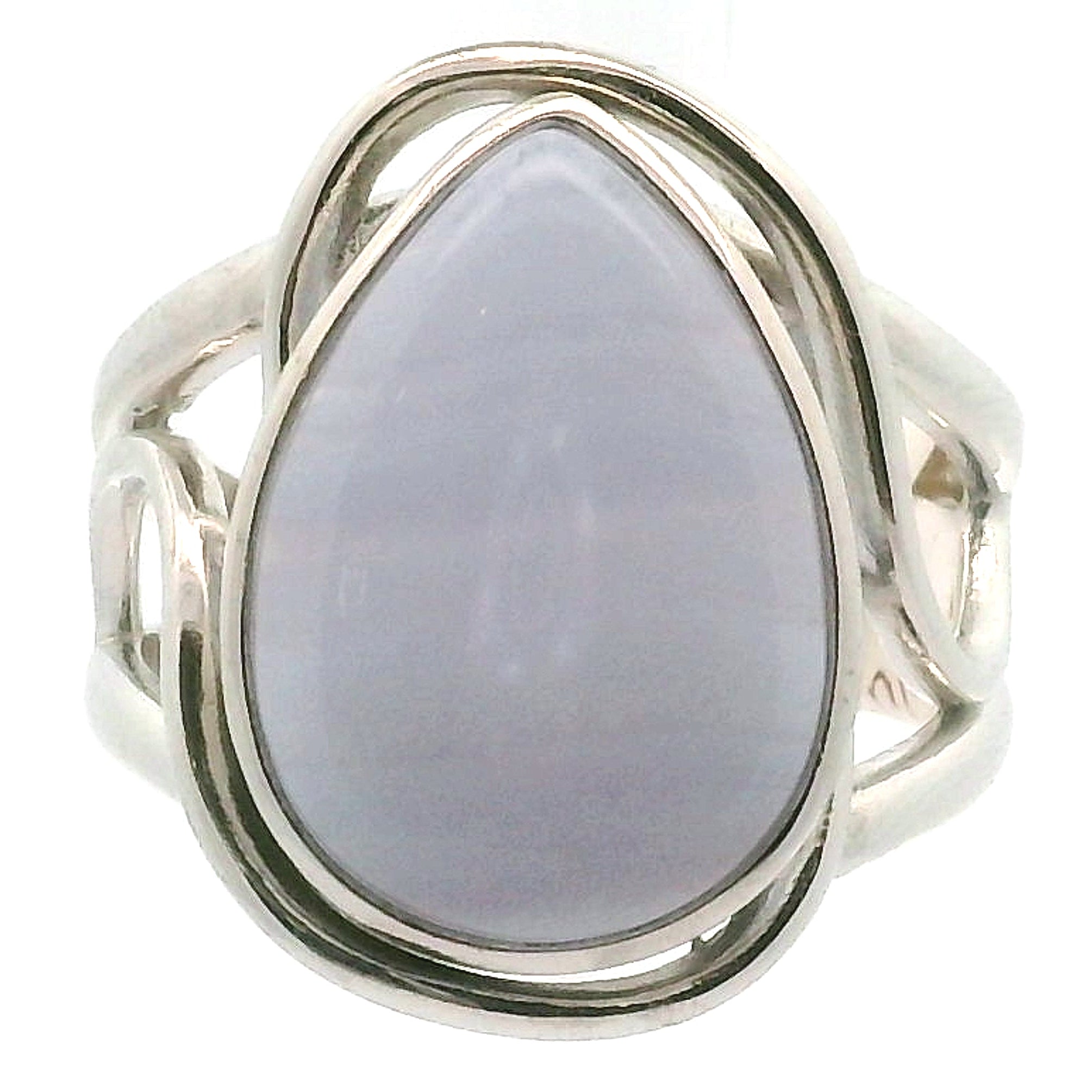 Blue Lace Agate Cuff Ring .925 Silver for Soothing Emotions and Improving Communication