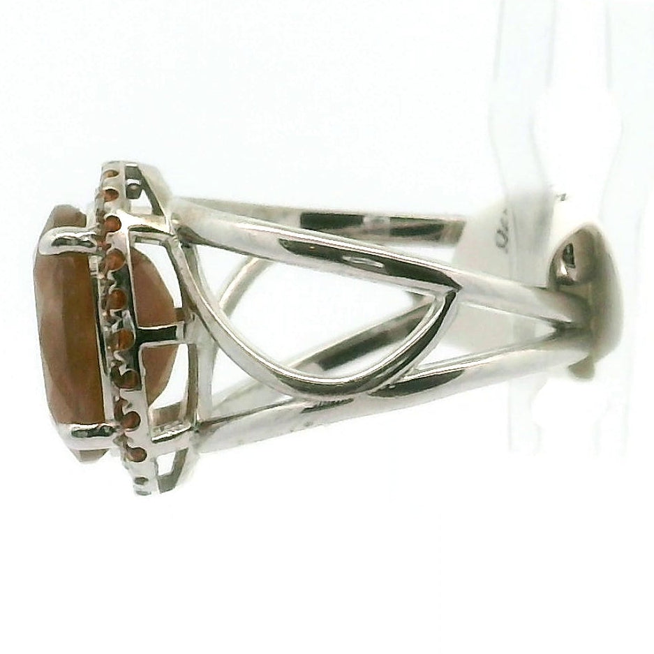 Sunstone, Black Moonstone, and Spessartine Garnet Pavé Cuff Ring .925 Silver for Manifesting Wealth and Abundance