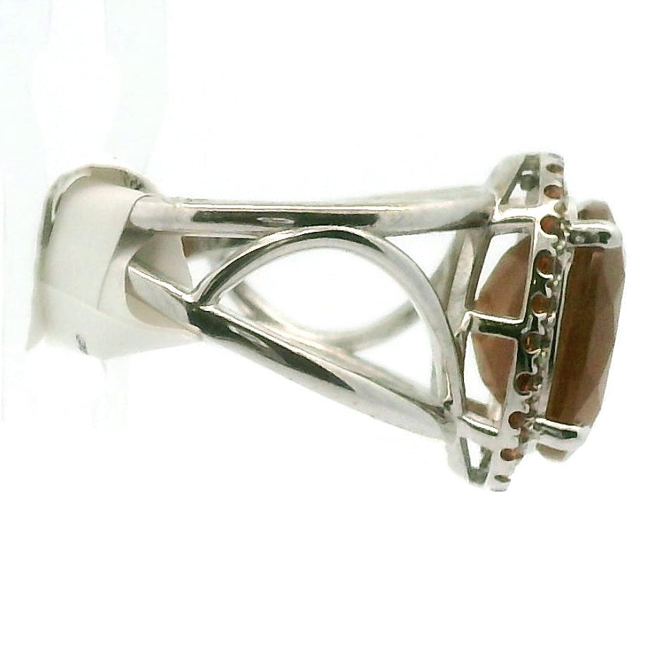 Sunstone, Black Moonstone, and Spessartine Garnet Pavé Cuff Ring .925 Silver for Manifesting Wealth and Abundance