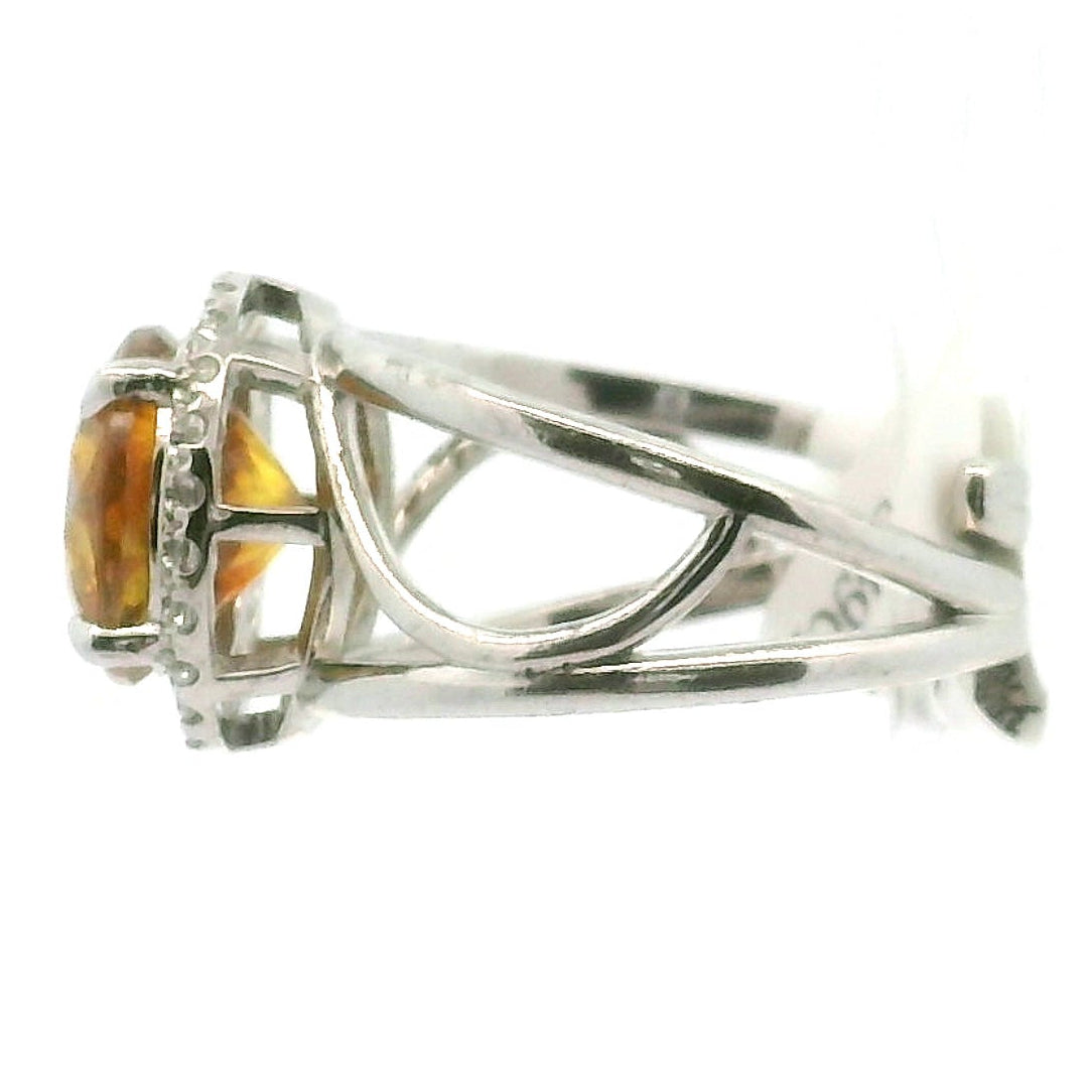 Sphalerite with Zircon Pavé Cuff Ring .925 Silver for Transformation, Self-Reflection and Acceptance