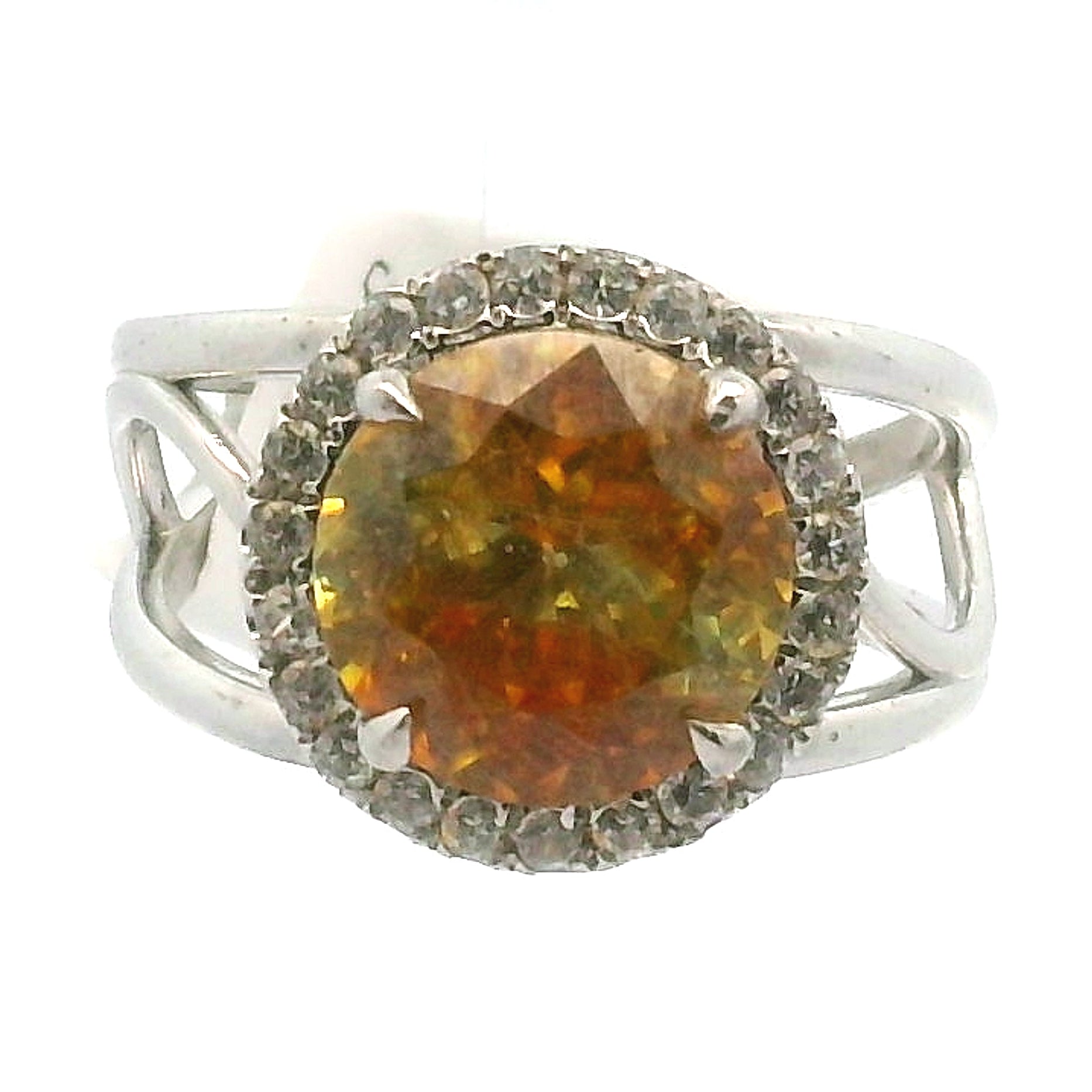 Sphalerite with Zircon Pavé Cuff Ring .925 Silver for Transformation, Self-Reflection and Acceptance