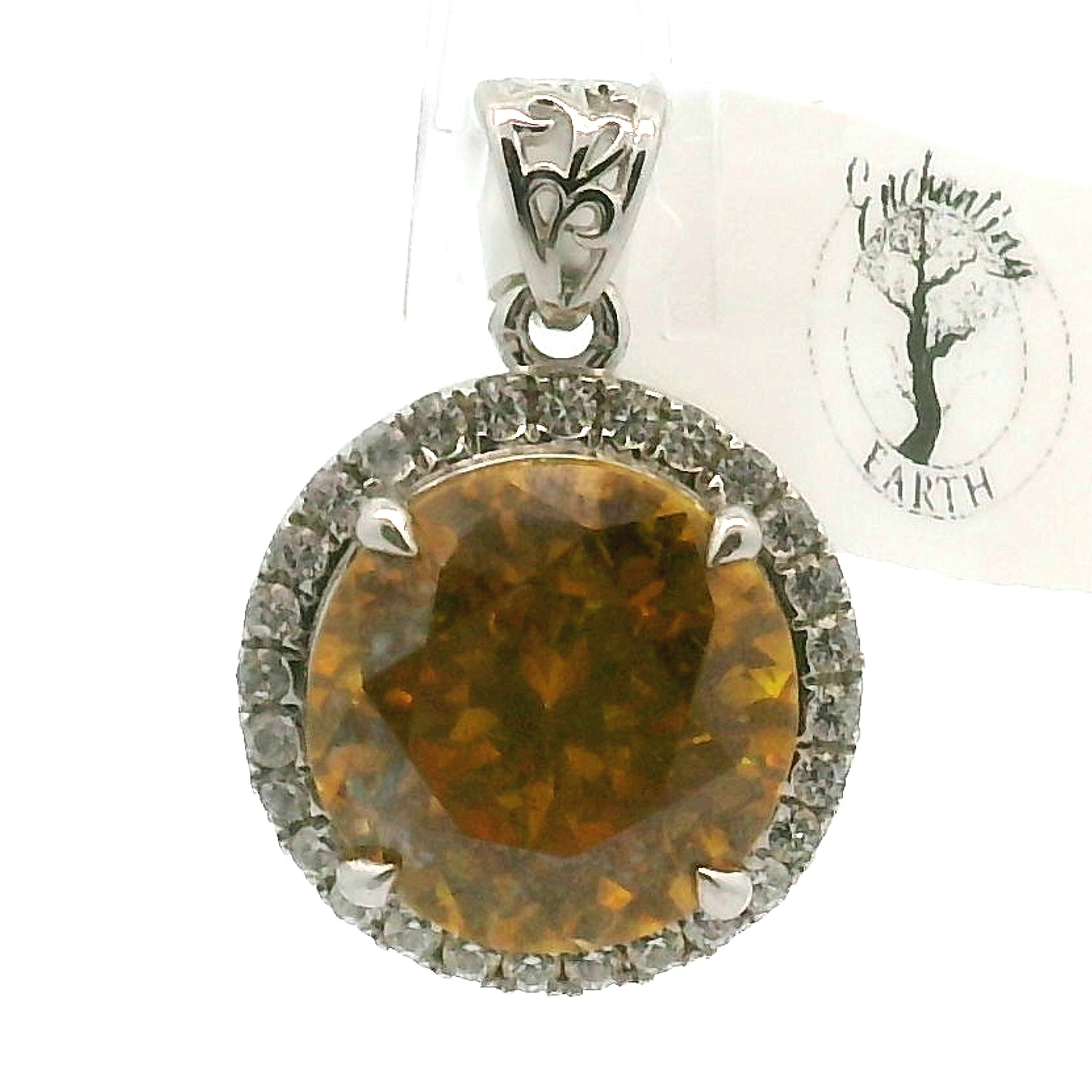 Sphalerite with Zircon Pavé Pendant .925 Silver for Transformation, Self-Reflection and Acceptance