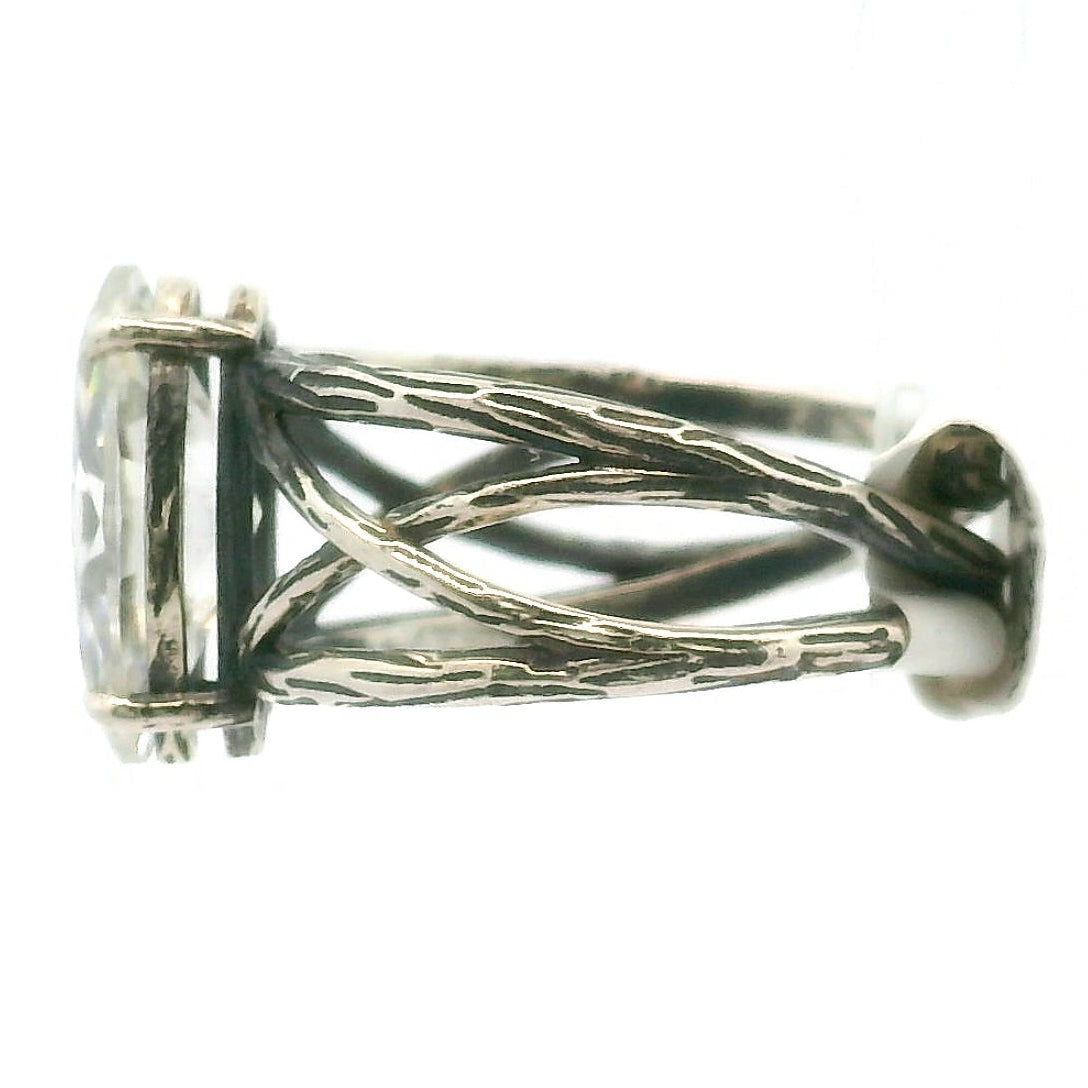 Moissanite Marquise Bad Witch Adjustable Cuff Ring .925 Silver for Spiritual Evolution and Awakening