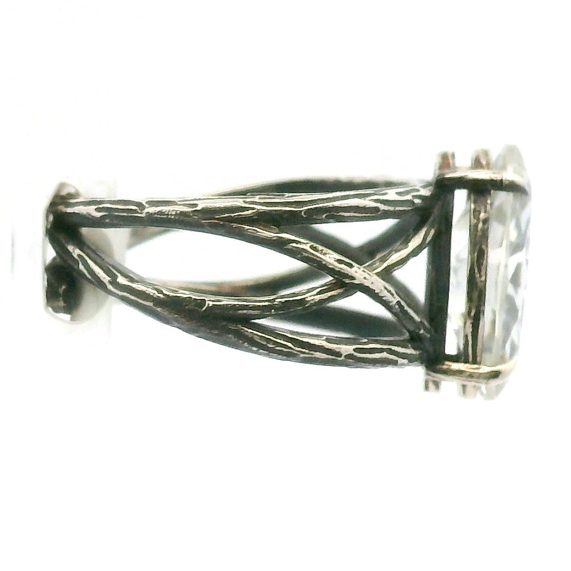 Moissanite Marquise Bad Witch Adjustable Cuff Ring .925 Silver for Spiritual Evolution and Awakening