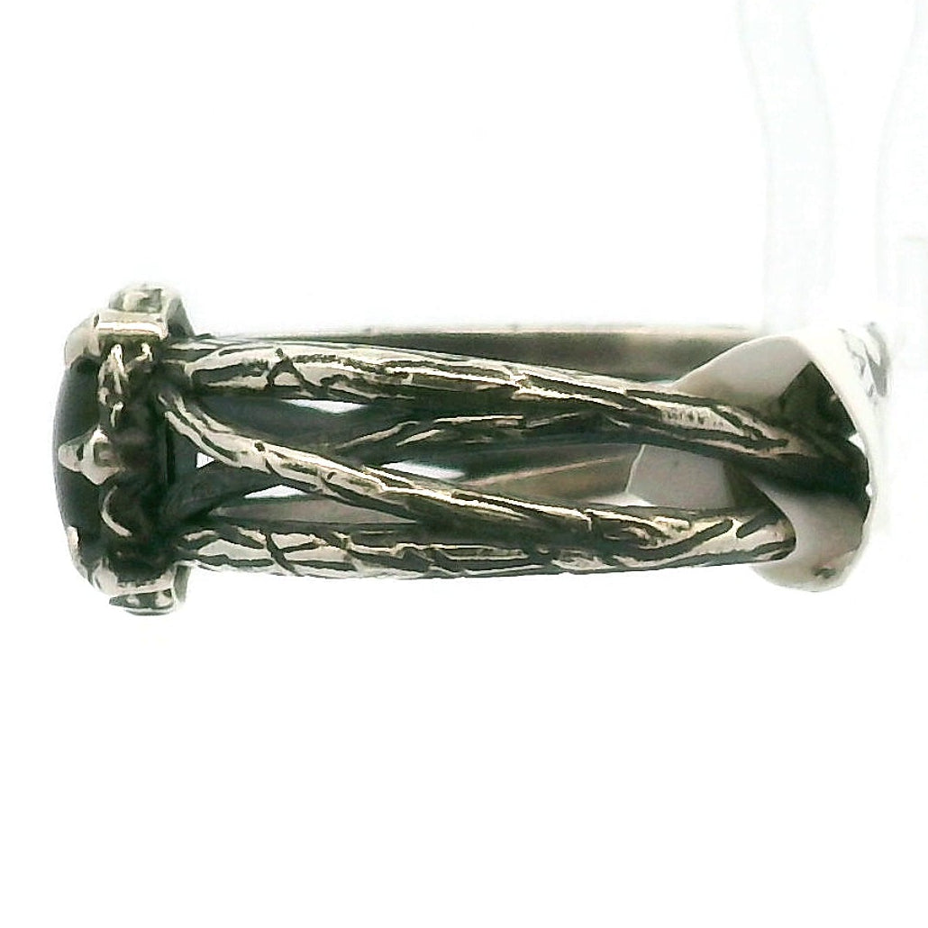 Black Mother of Pearl Bad Witch Adjustable Cuff Ring .925 Silver for Peace and Enhancing Psychic Abilities