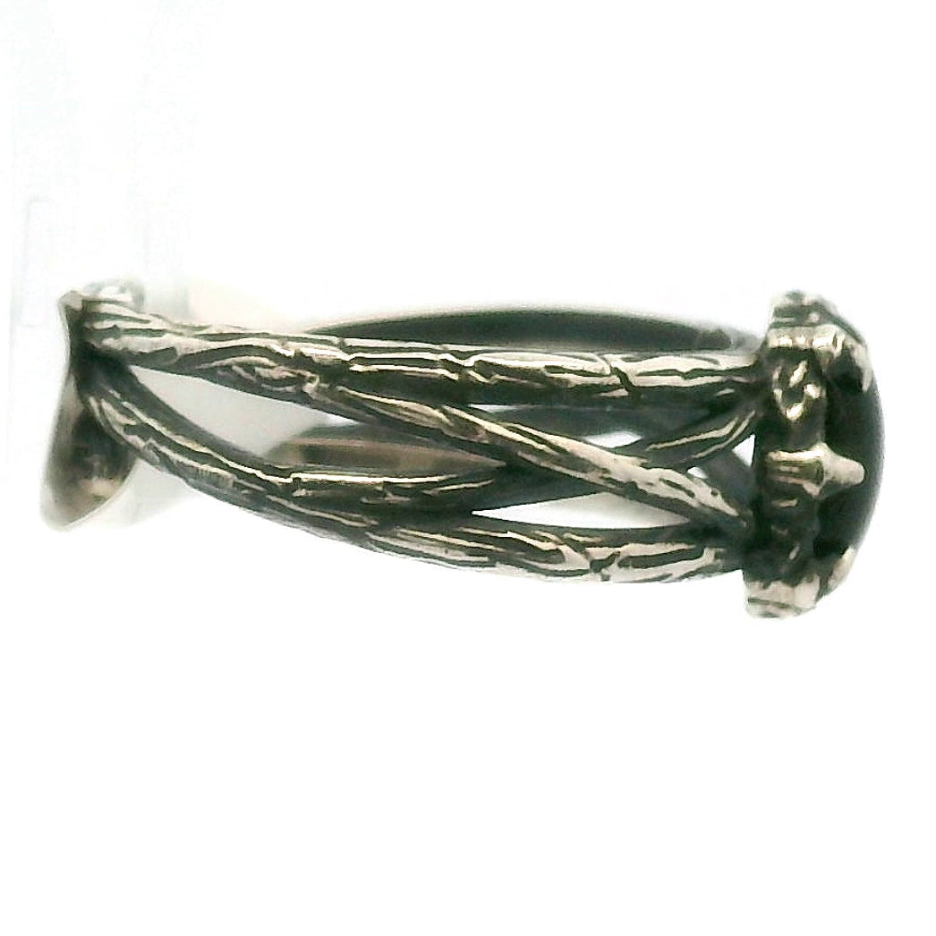 Black Mother of Pearl Bad Witch Adjustable Cuff Ring .925 Silver for Peace and Enhancing Psychic Abilities
