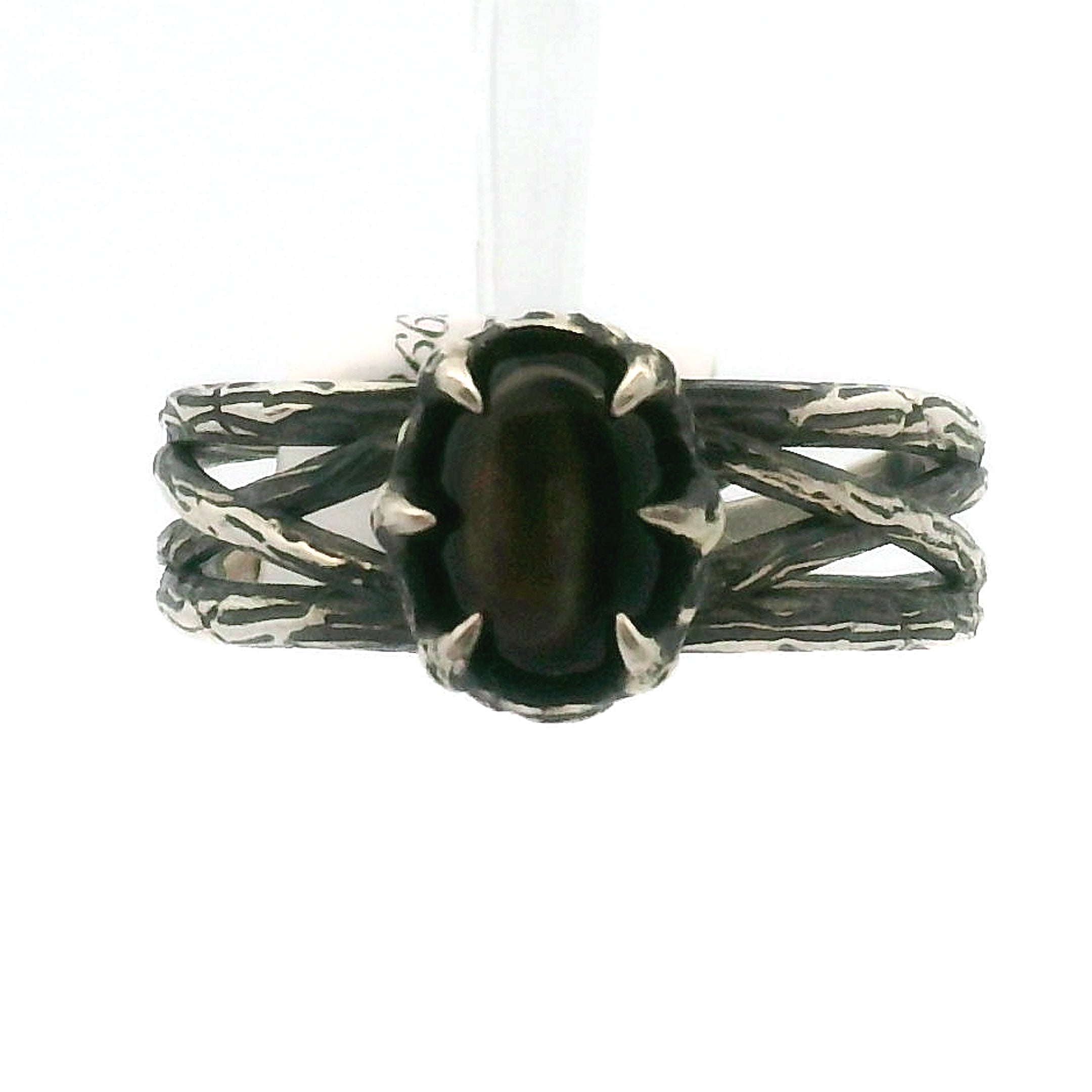 Black Mother of Pearl Bad Witch Adjustable Cuff Ring .925 Silver for Peace and Enhancing Psychic Abilities