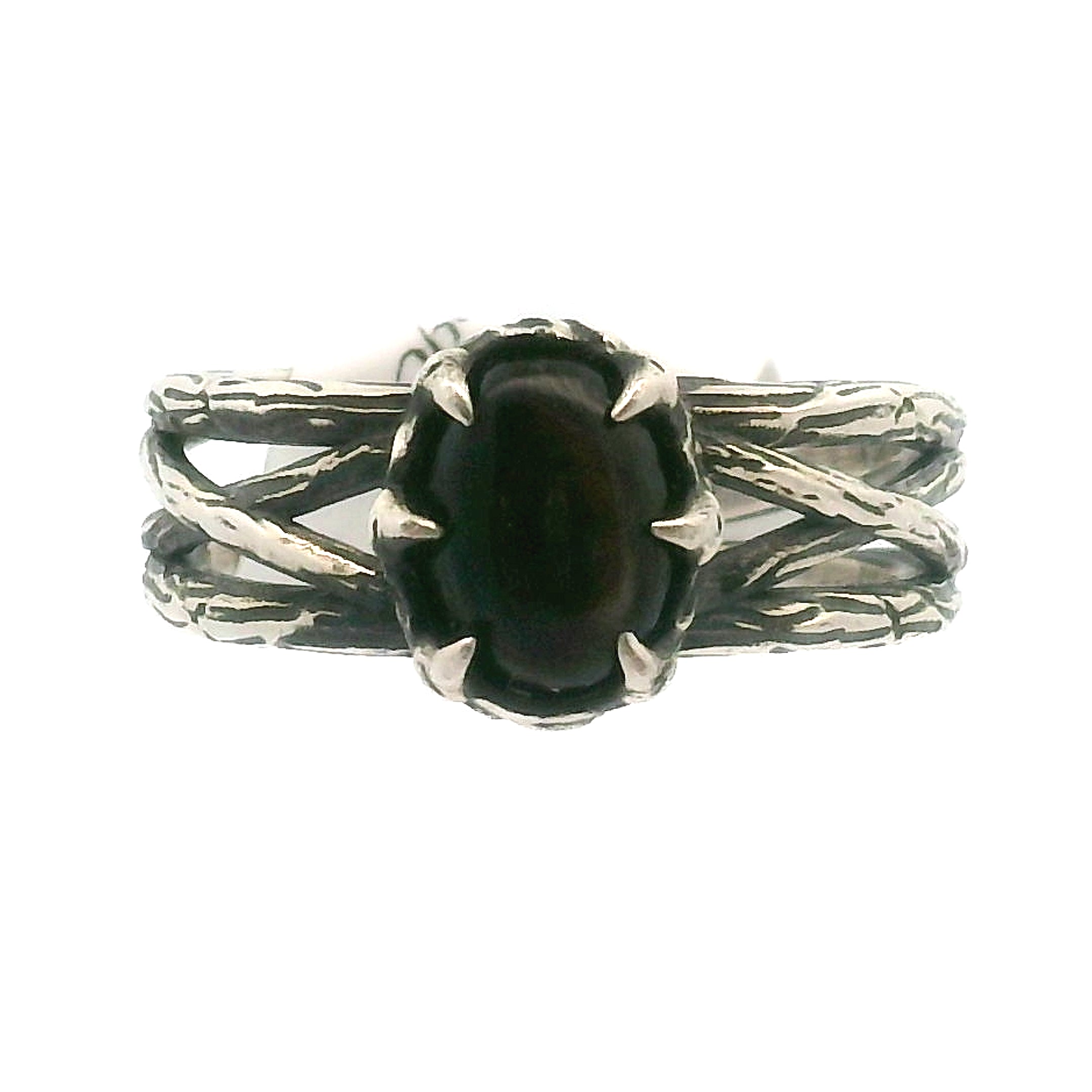 Black Mother of Pearl Bad Witch Adjustable Cuff Ring .925 Silver for Peace and Enhancing Psychic Abilities