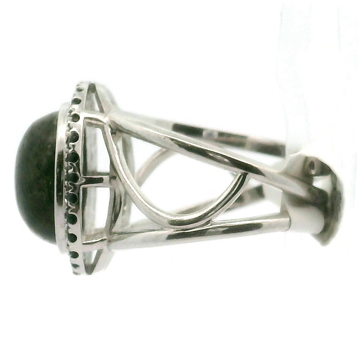 Black Sunstone with Black Spinel Pavé Cuff Ring .925 Silver for Personal Power and Resilience