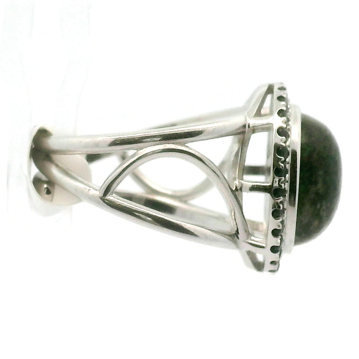 Black Sunstone with Black Spinel Pavé Cuff Ring .925 Silver for Personal Power and Resilience
