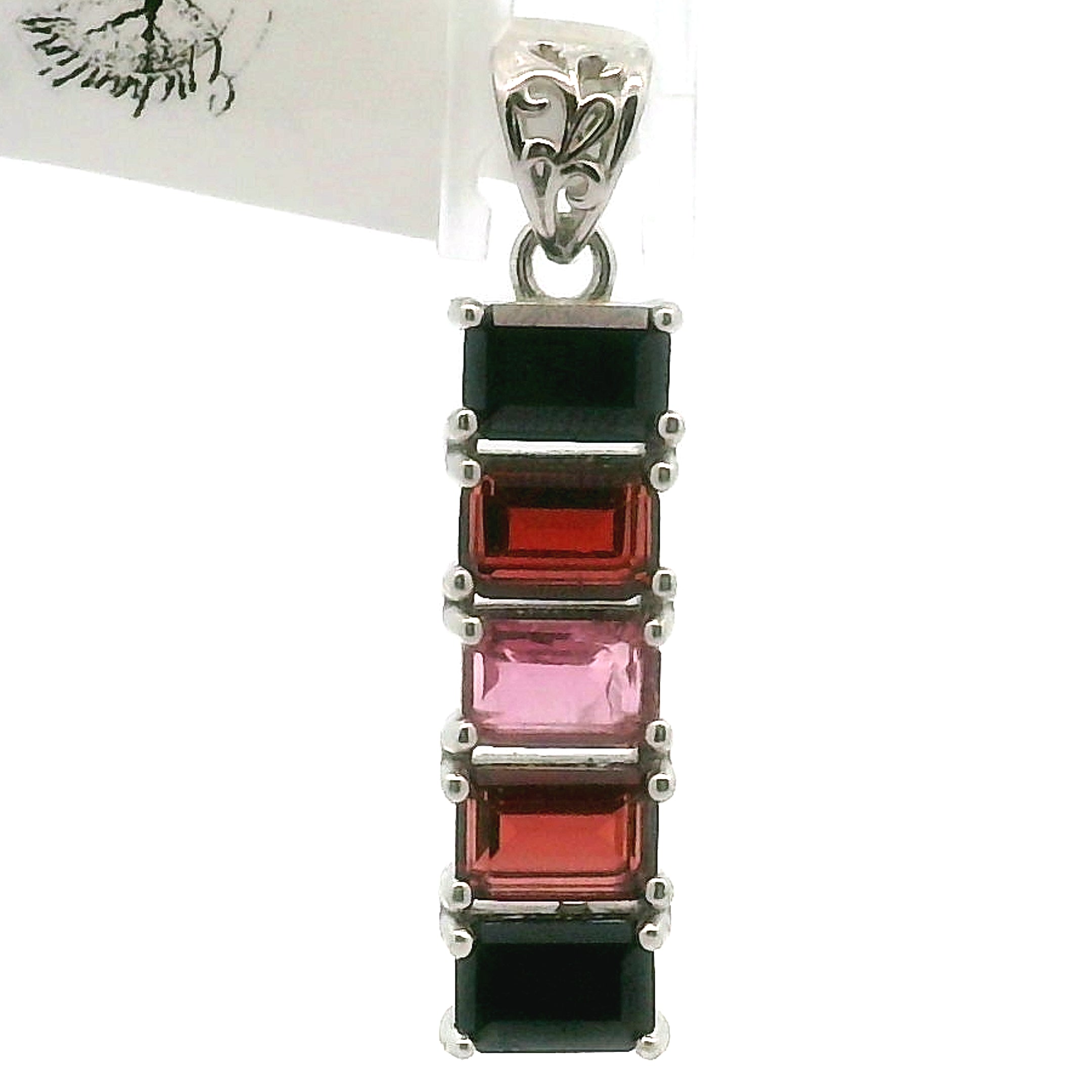 Multi Stone Emerald Cut Stacker Pendant .925 Silver for Healing, Intention Setting and Manifesting your Desires