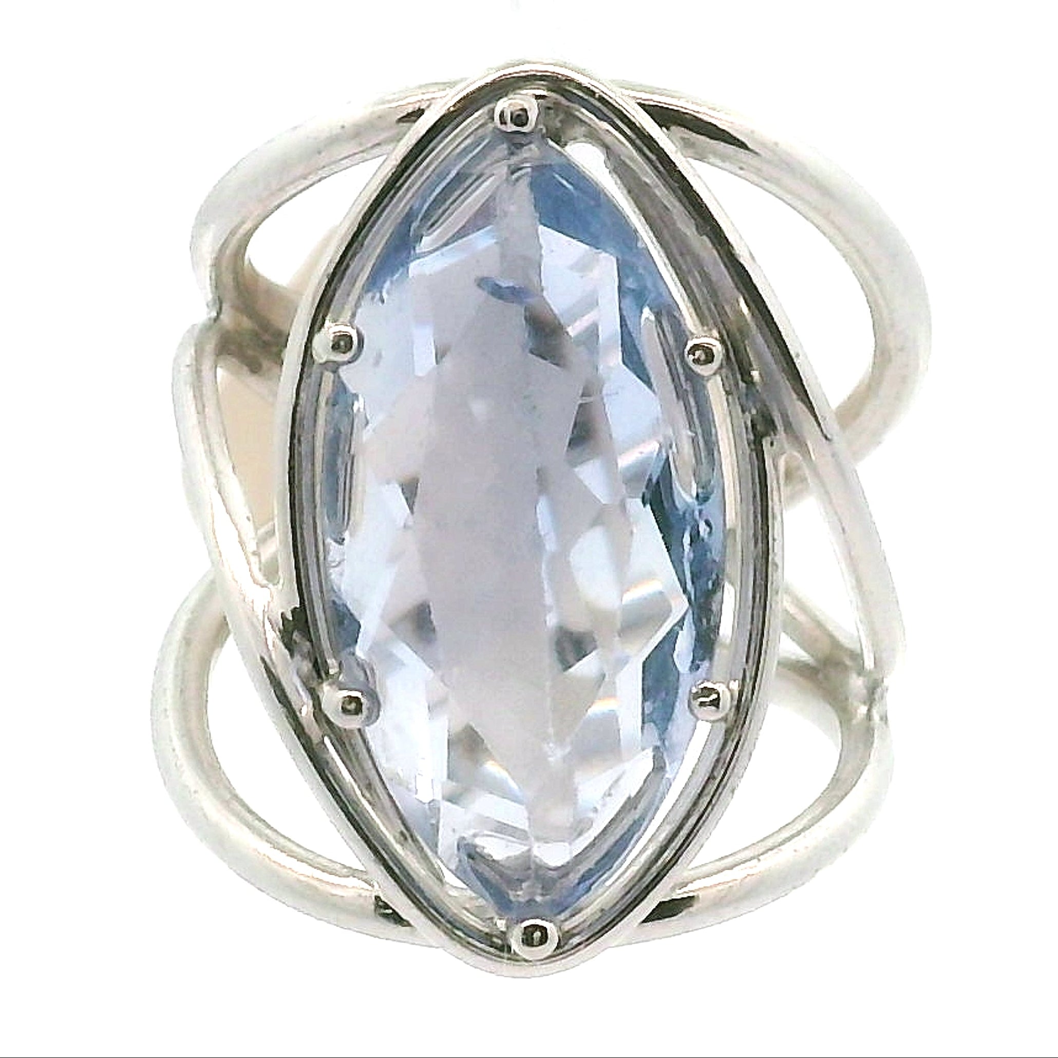 Blue Fluorite Marquis Cuff Ring .925 Silver for Clarity and Focus