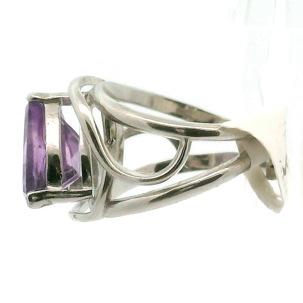 Amethyst Fantasy Cut Cuff Ring .925 Silver for Enhancing your Intuitive Gifts