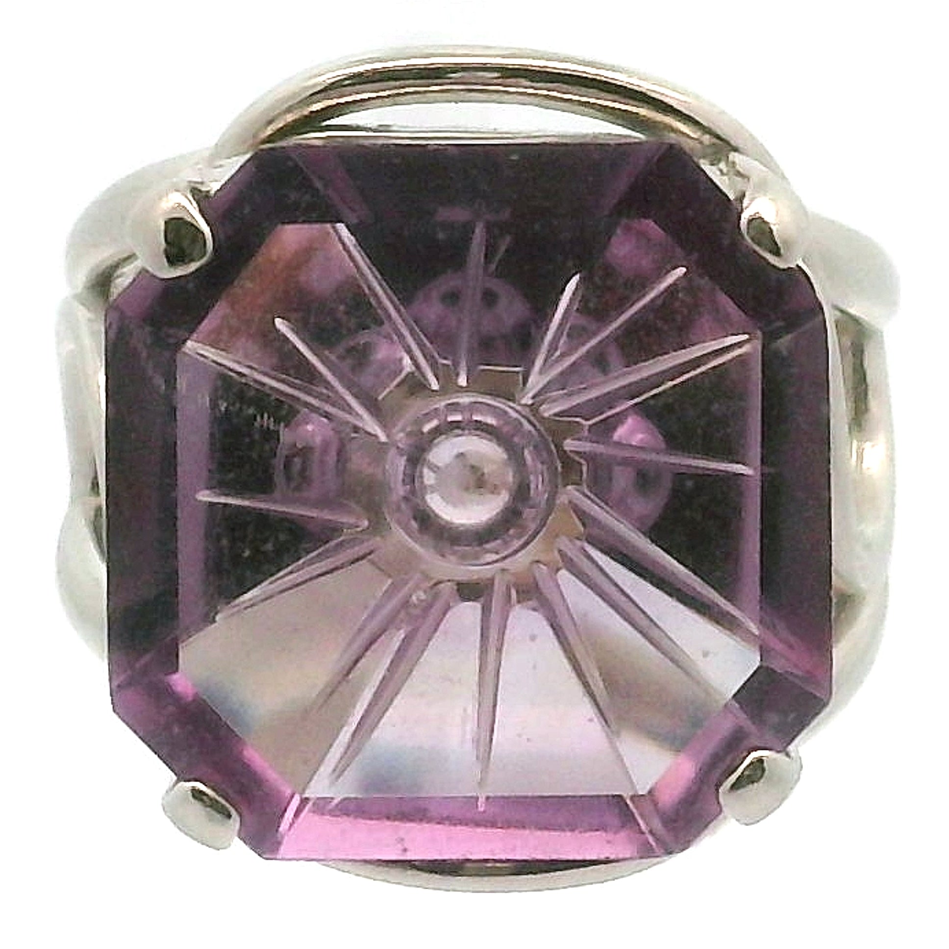 Amethyst Fantasy Cut Cuff Ring .925 Silver for Enhancing your Intuitive Gifts