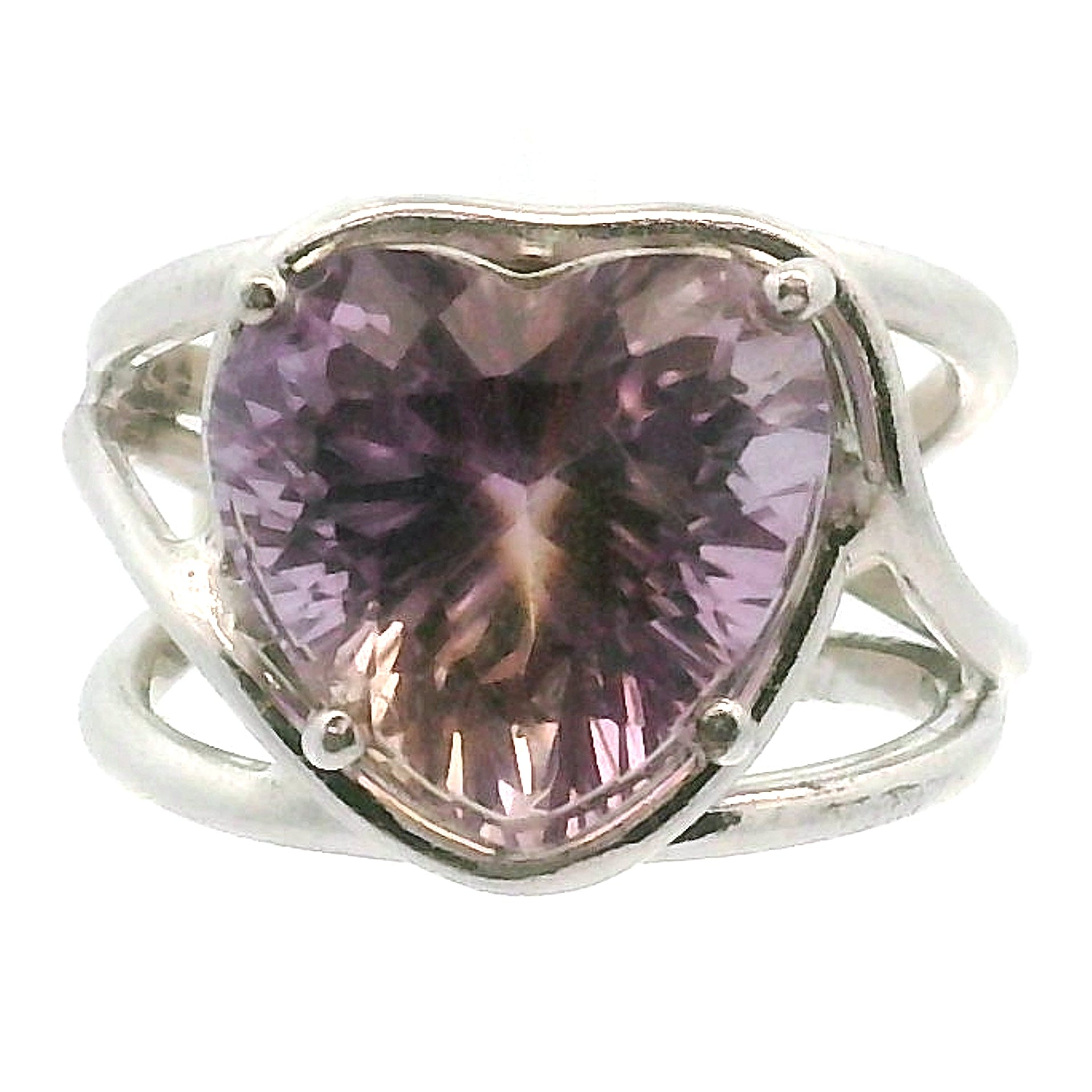 Ametrine Heart Cuff Ring .925 Silver for Empowerment & Harmony