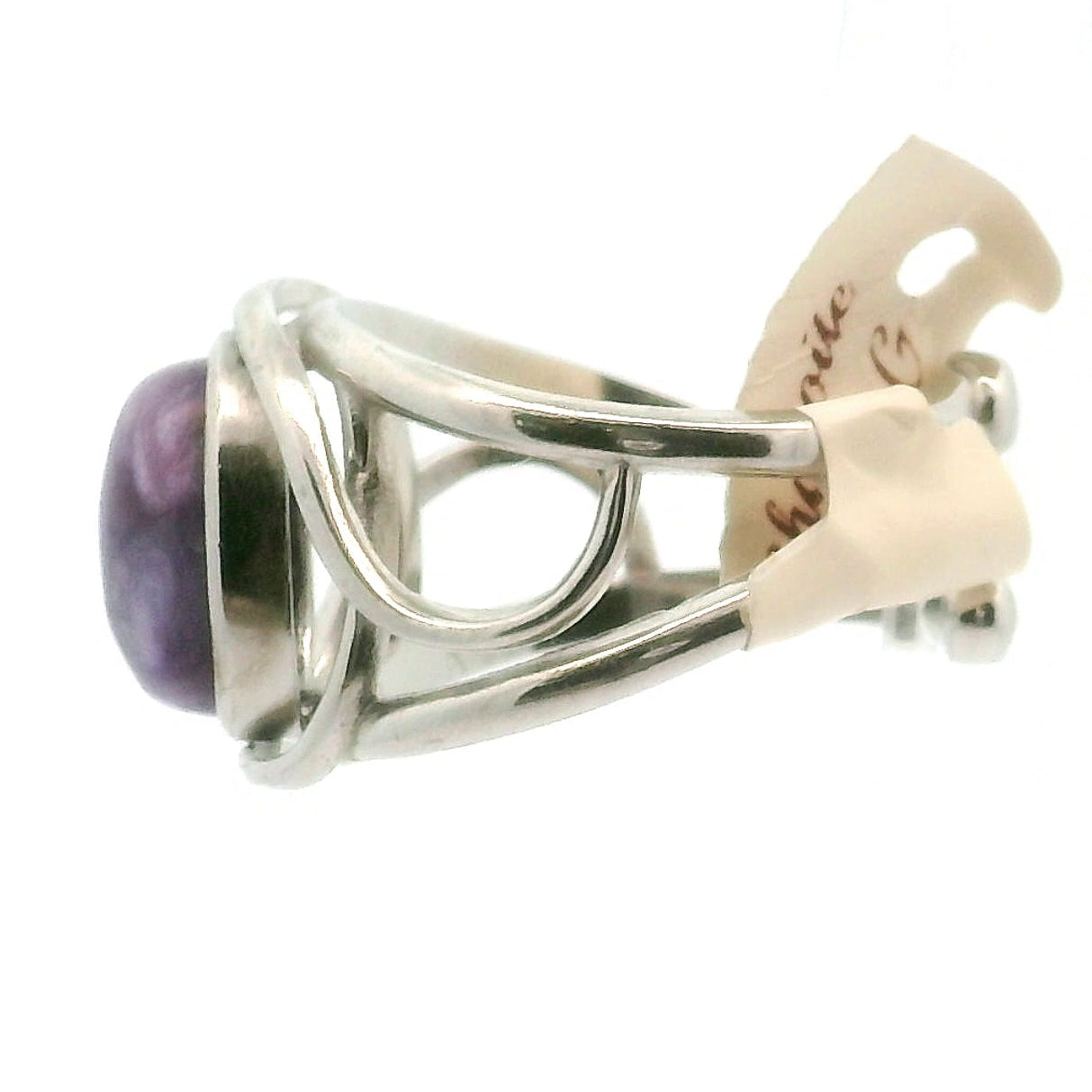 Charoite Finger Cuff Adjustable Ring .925 Silver for Enhancing your Intuitive Gifts and Spiritual Transformation