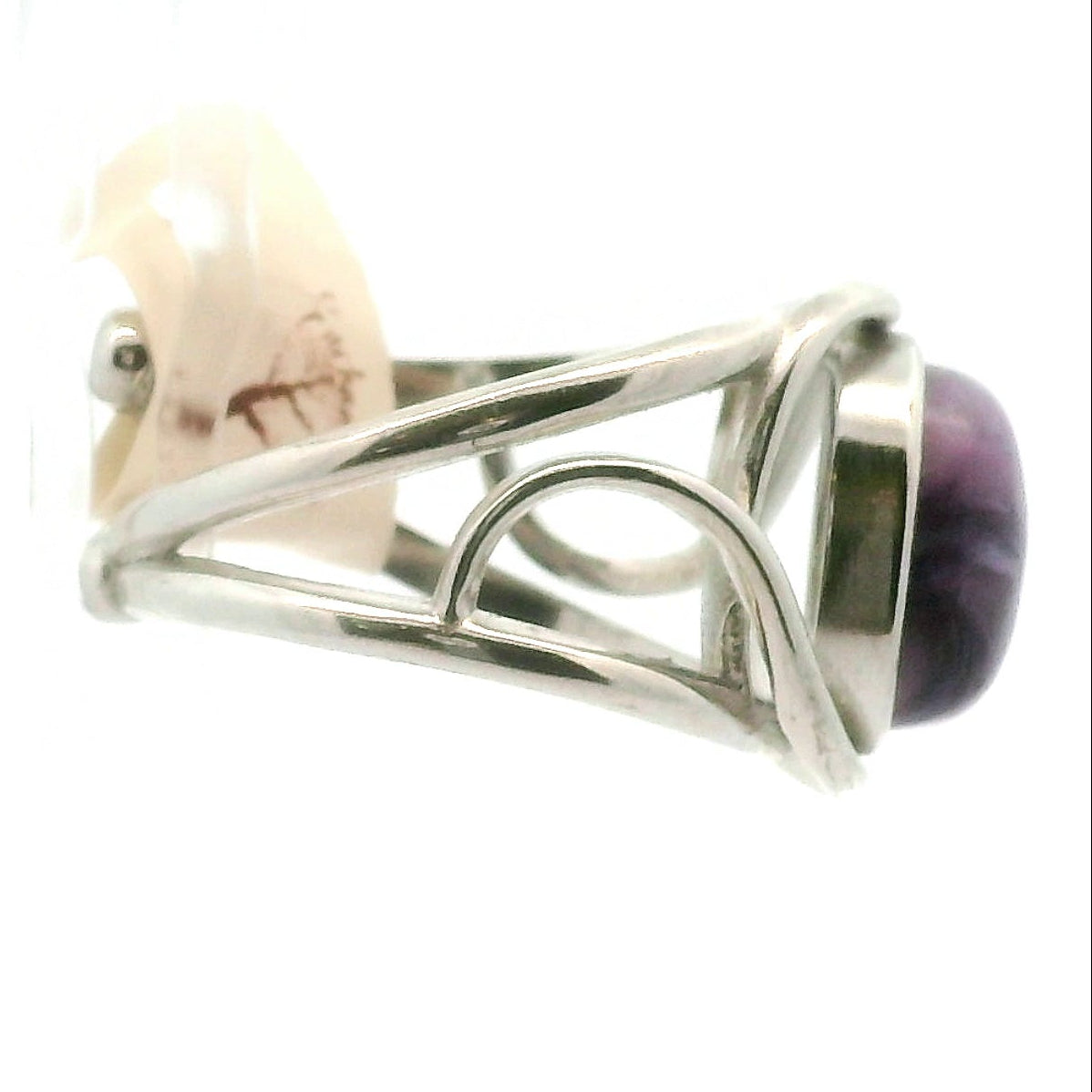 Charoite Finger Cuff Adjustable Ring .925 Silver for Enhancing your Intuitive Gifts and Spiritual Transformation