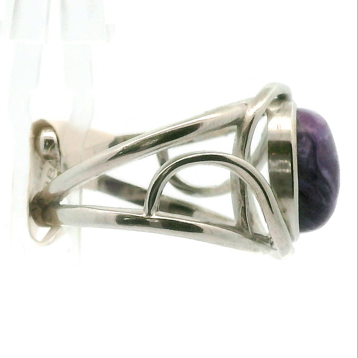 Charoite Finger Cuff Adjustable Ring .925 Silver for Enhancing your Intuitive Gifts and Spiritual Transformation
