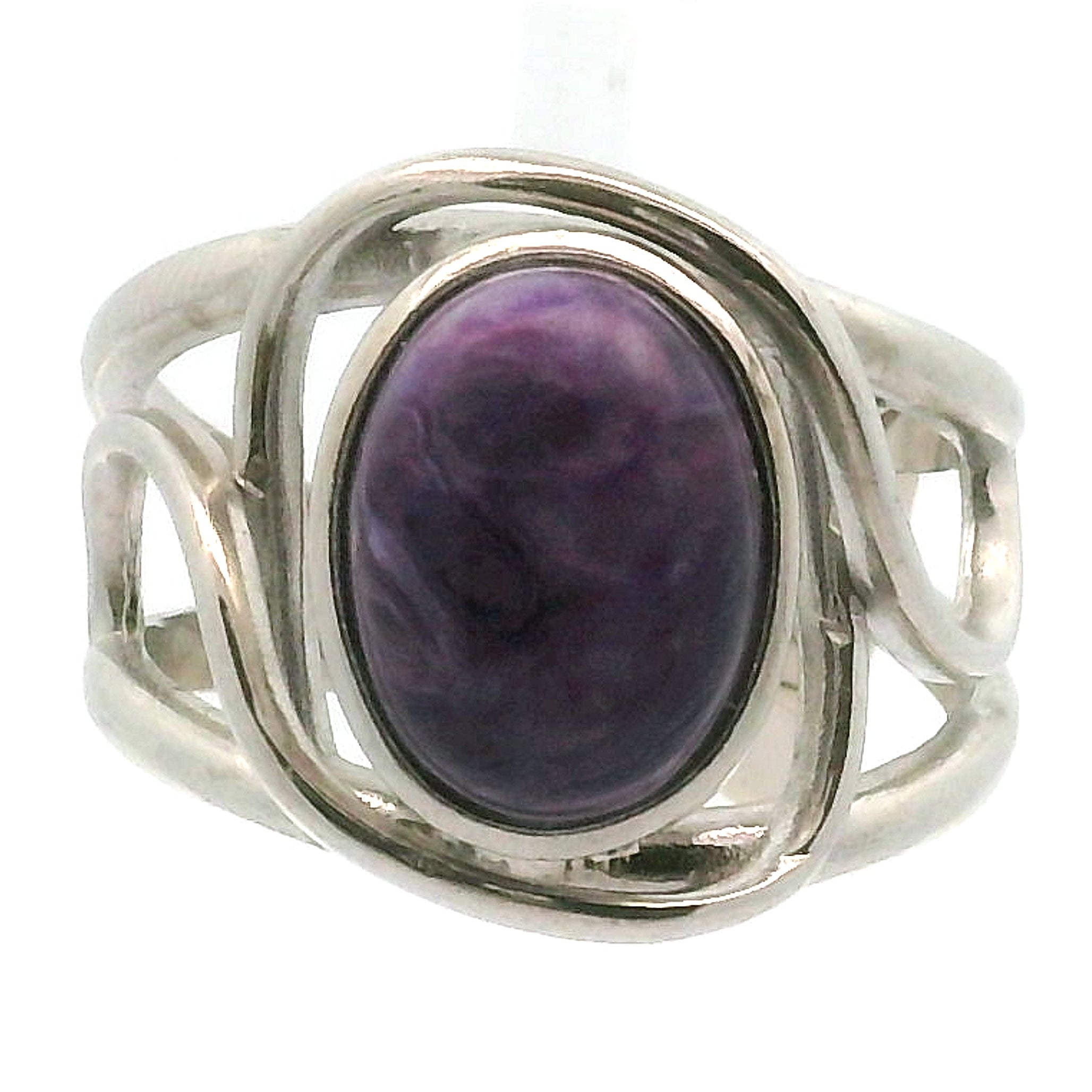 Charoite Finger Cuff Adjustable Ring .925 Silver for Enhancing your Intuitive Gifts and Spiritual Transformation
