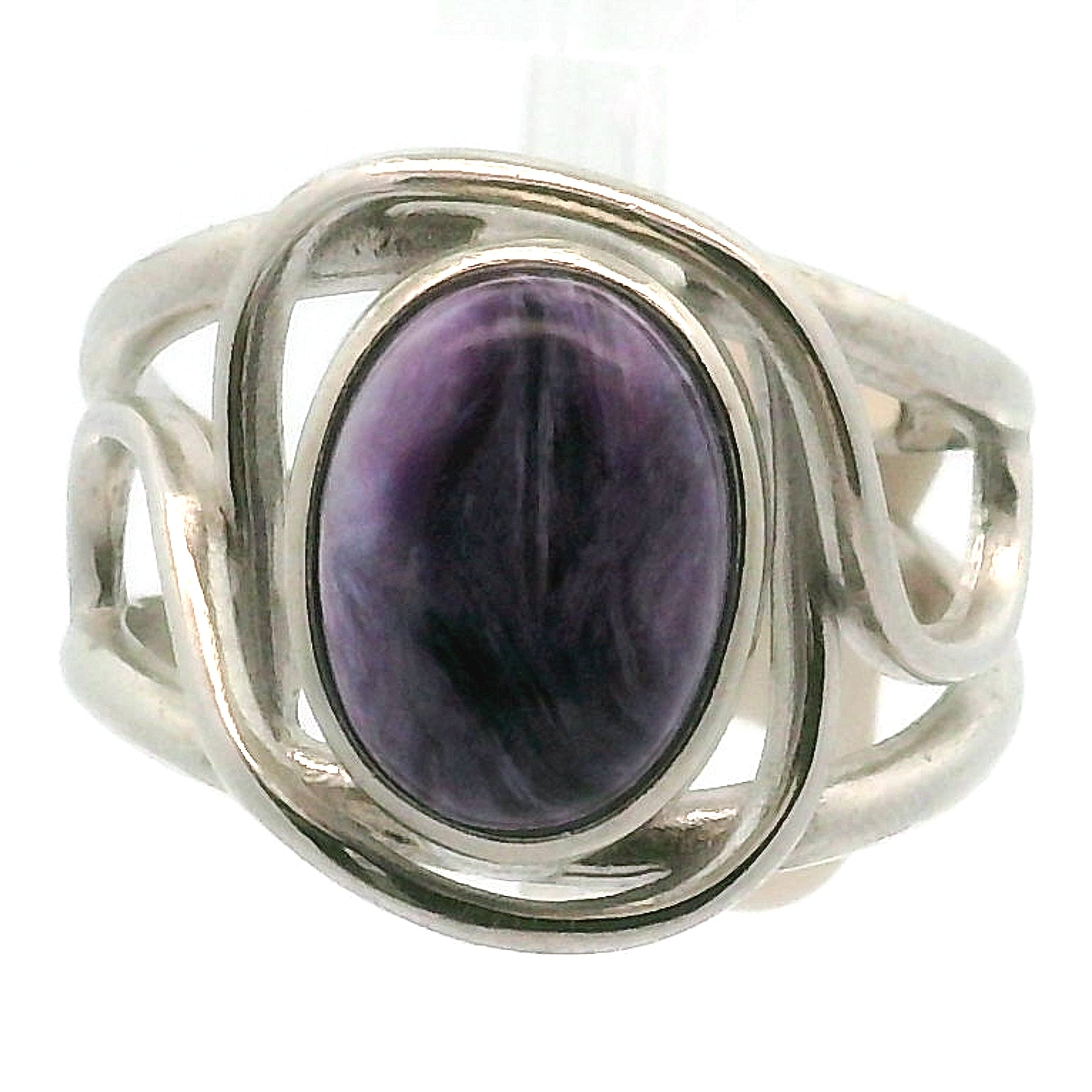 Charoite Finger Cuff Adjustable Ring .925 Silver for Enhancing your Intuitive Gifts and Spiritual Transformation