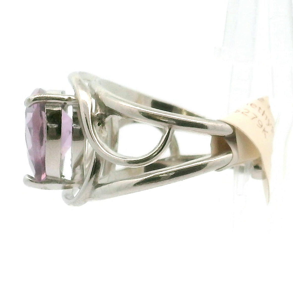 Rose De France Amethyst Heart Cuff Ring .925 Silver for Enhancing Intuition & Connection with Divine