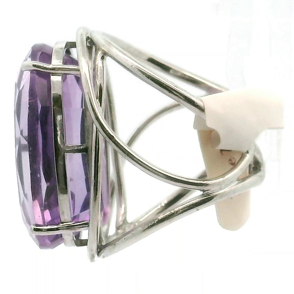 Rose De France Amethyst Fantasy Cut Cuff Ring .925 Silver for Enhancing your Intuitive Gifts