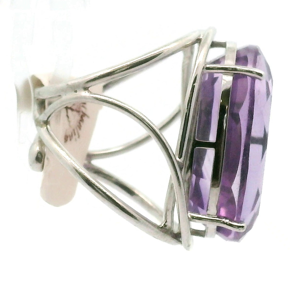 Rose De France Amethyst Fantasy Cut Cuff Ring .925 Silver for Enhancing your Intuitive Gifts