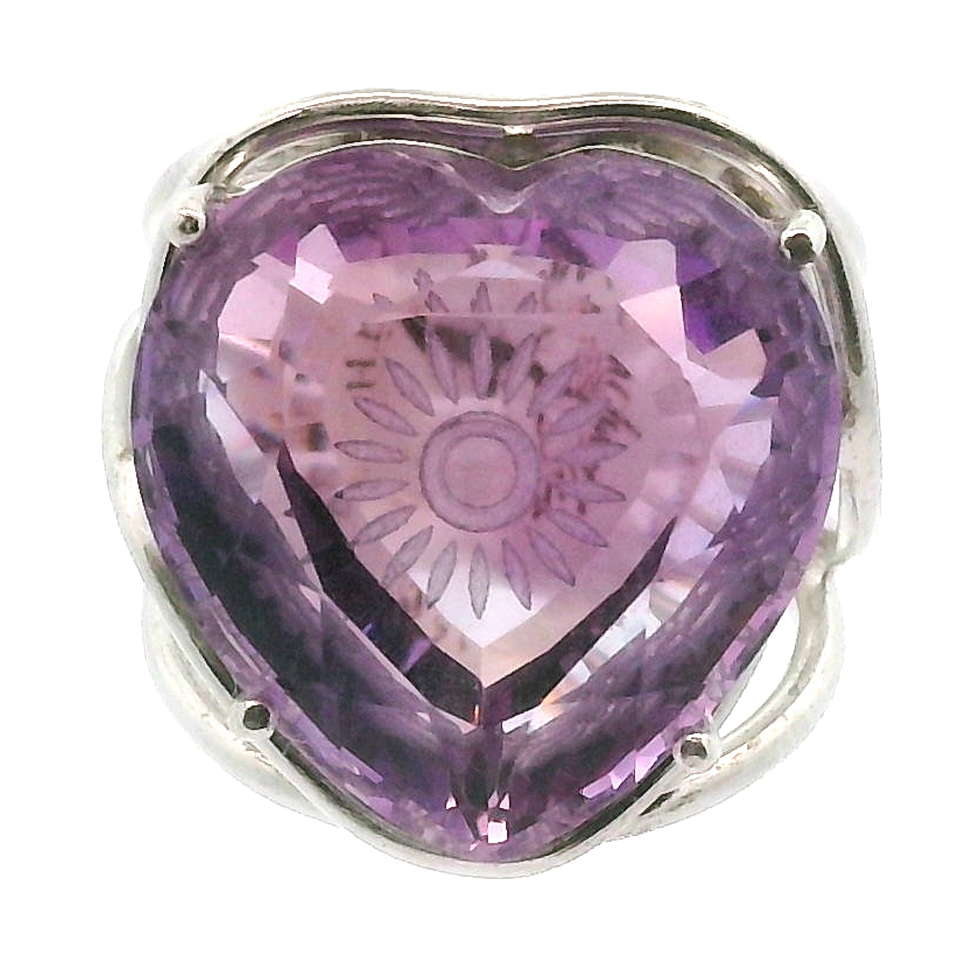 Rose De France Amethyst Fantasy Cut Cuff Ring .925 Silver for Enhancing your Intuitive Gifts