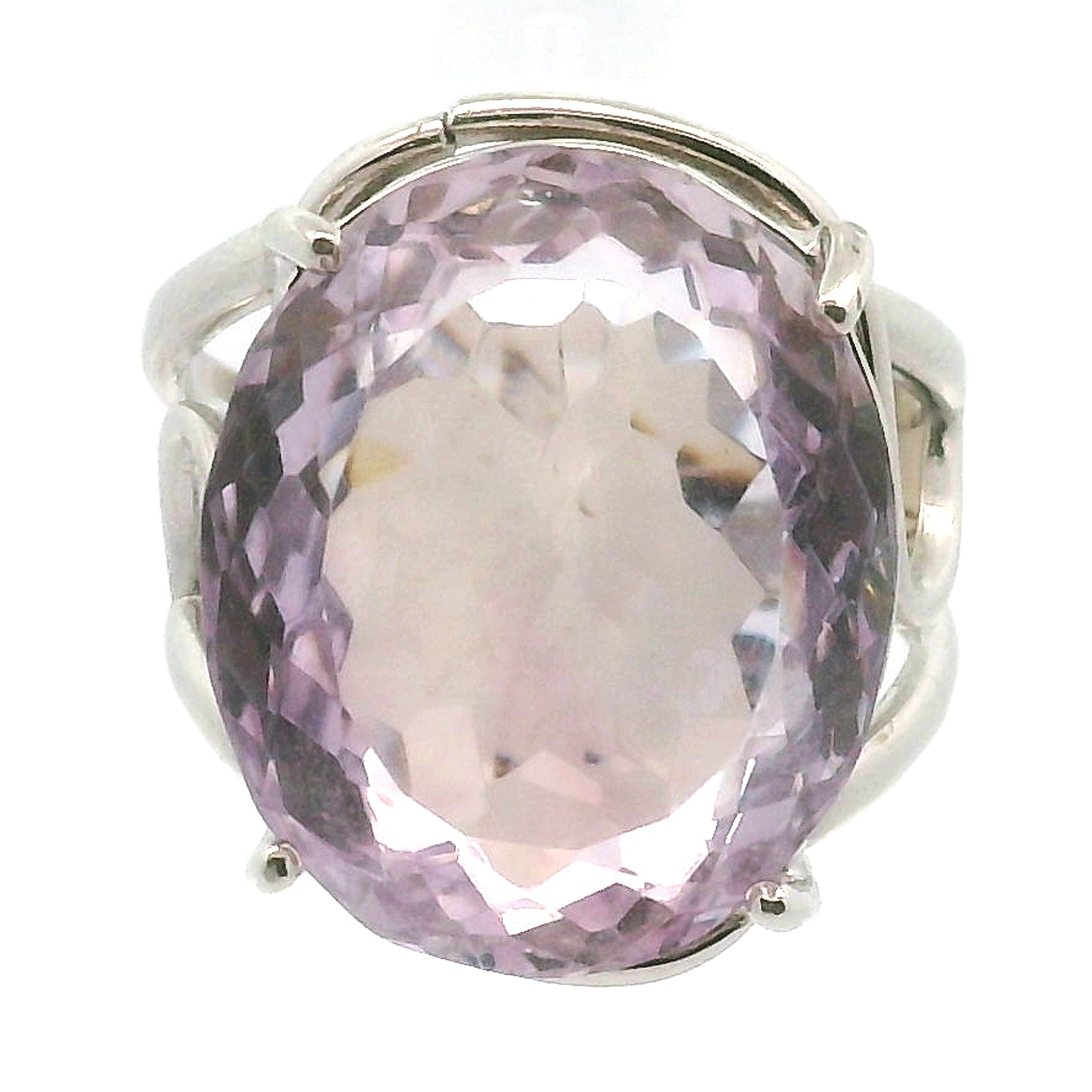Rose De France Amethyst Cuff Ring .925 Silver for Enhancing Intuition & Connection with Divine