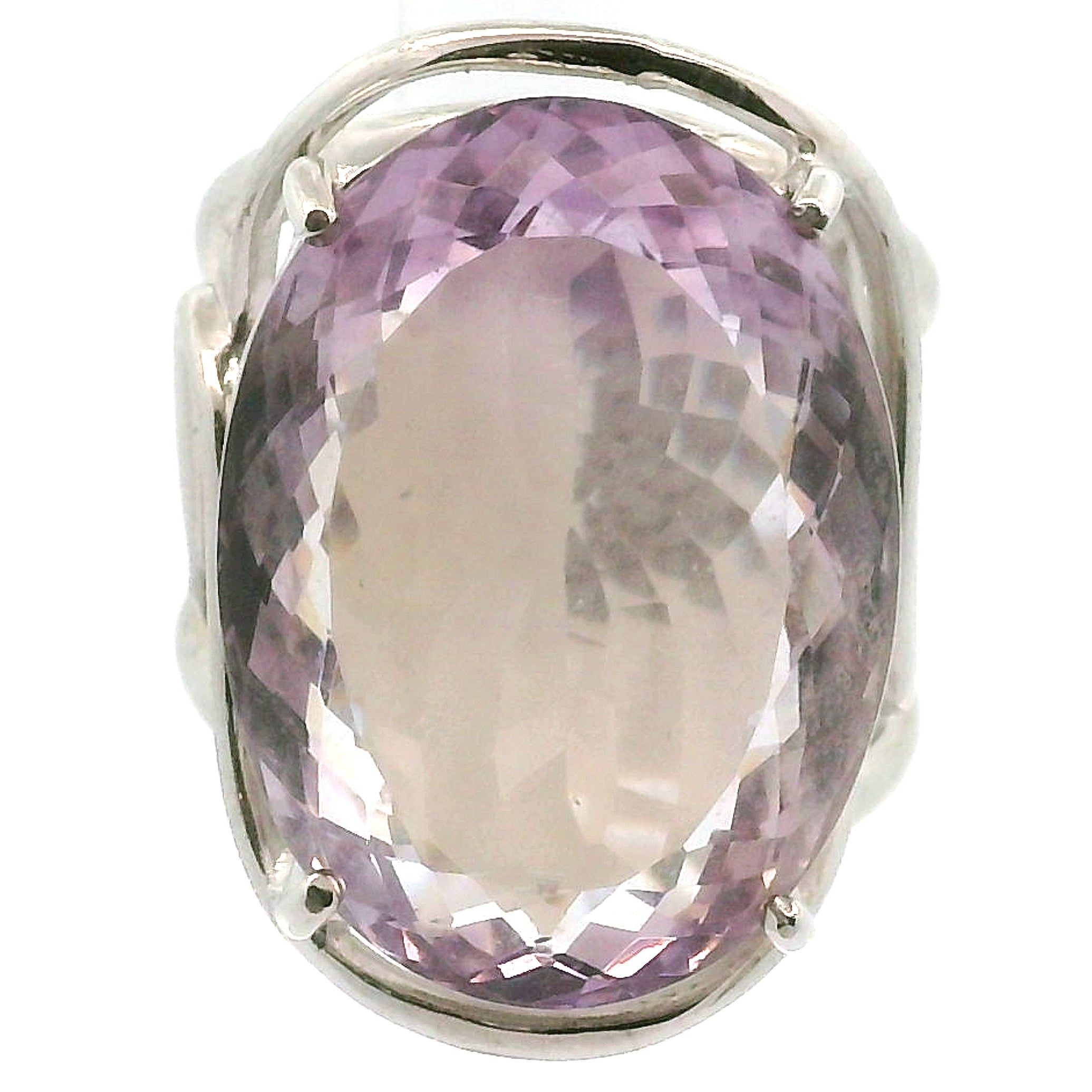Rose De France Amethyst Cuff Ring .925 Silver for Enhancing Intuition & Connection with Divine