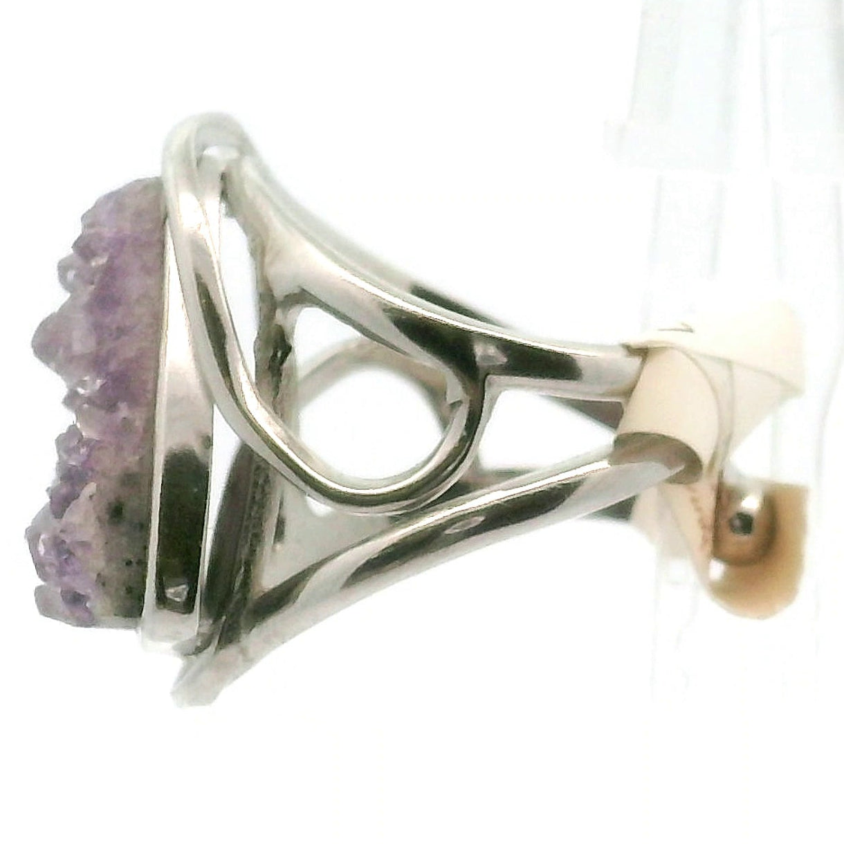 Amethyst Druzy Cuff Ring .925 Silver for Enhancing Intuition & Connection with Divine