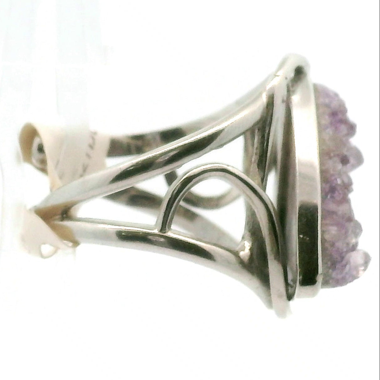 Amethyst Druzy Cuff Ring .925 Silver for Enhancing Intuition & Connection with Divine