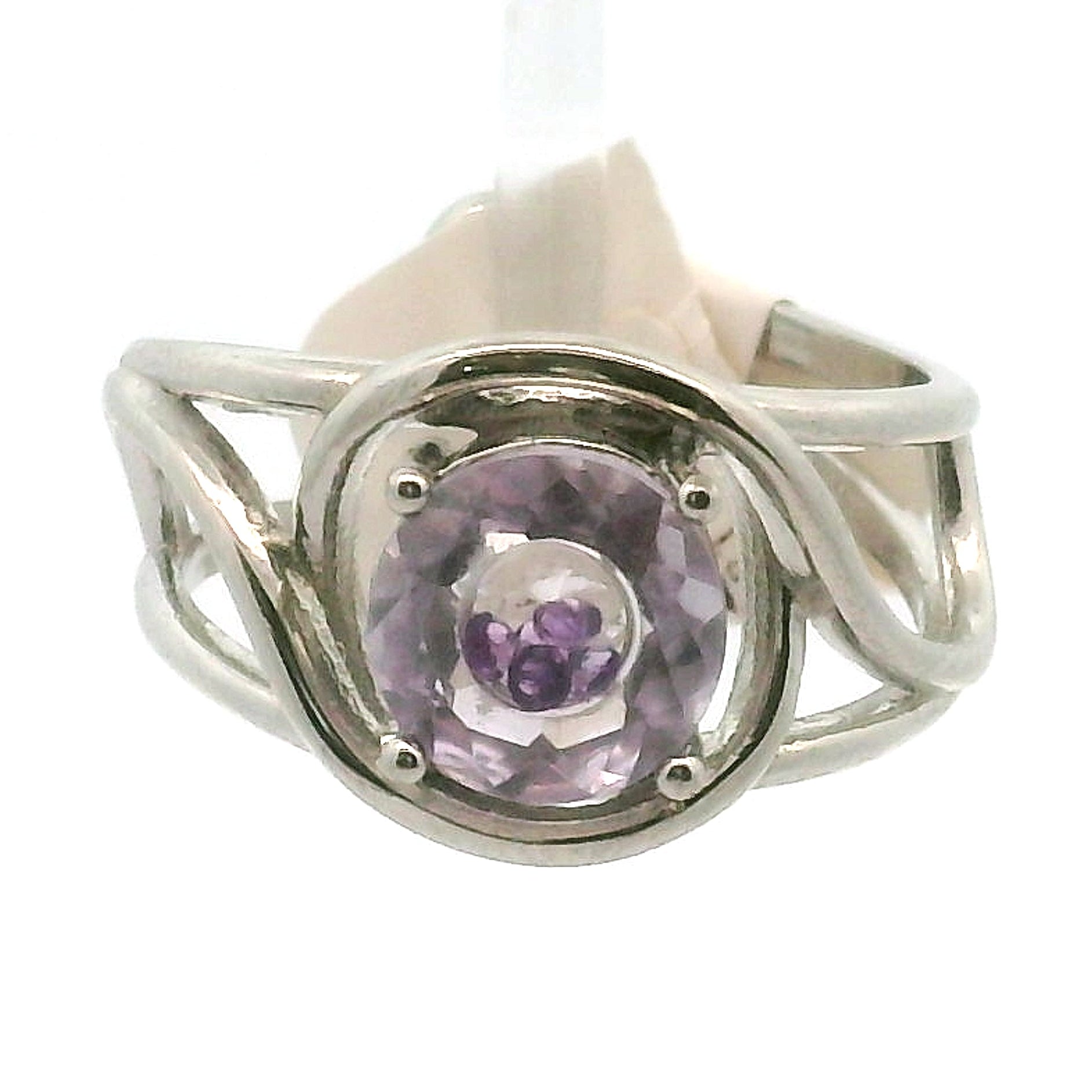 Amethyst Locket with Inlays Cuff Ring .925 Silver for Enhancing your Intuitive Gifts