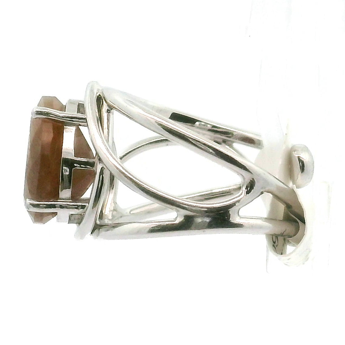 Black Moonstone with Sunstone Cuff Ring .925 Silver for Confidence and Strength