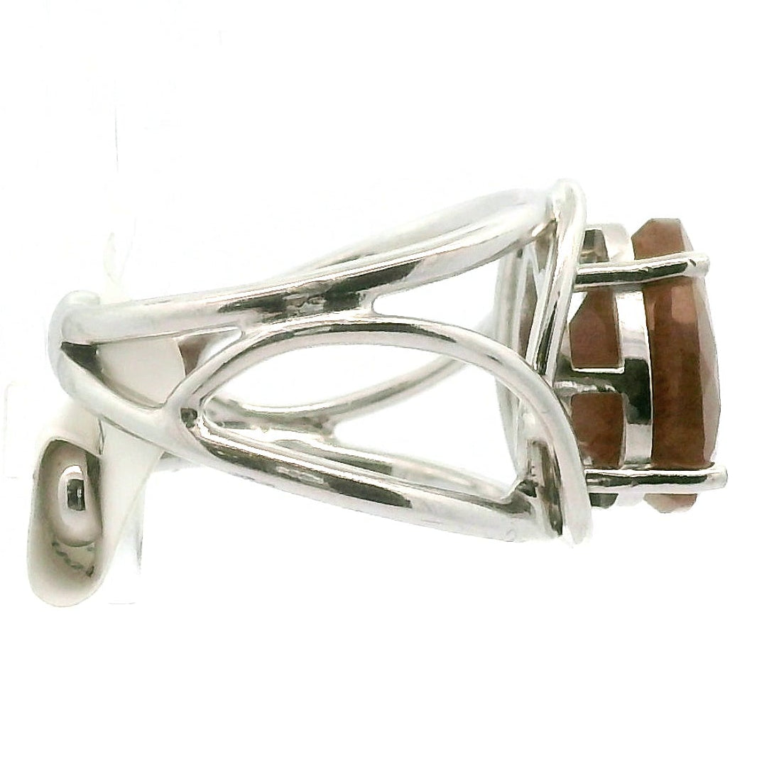 Black Moonstone with Sunstone Cuff Ring .925 Silver for Confidence and Strength