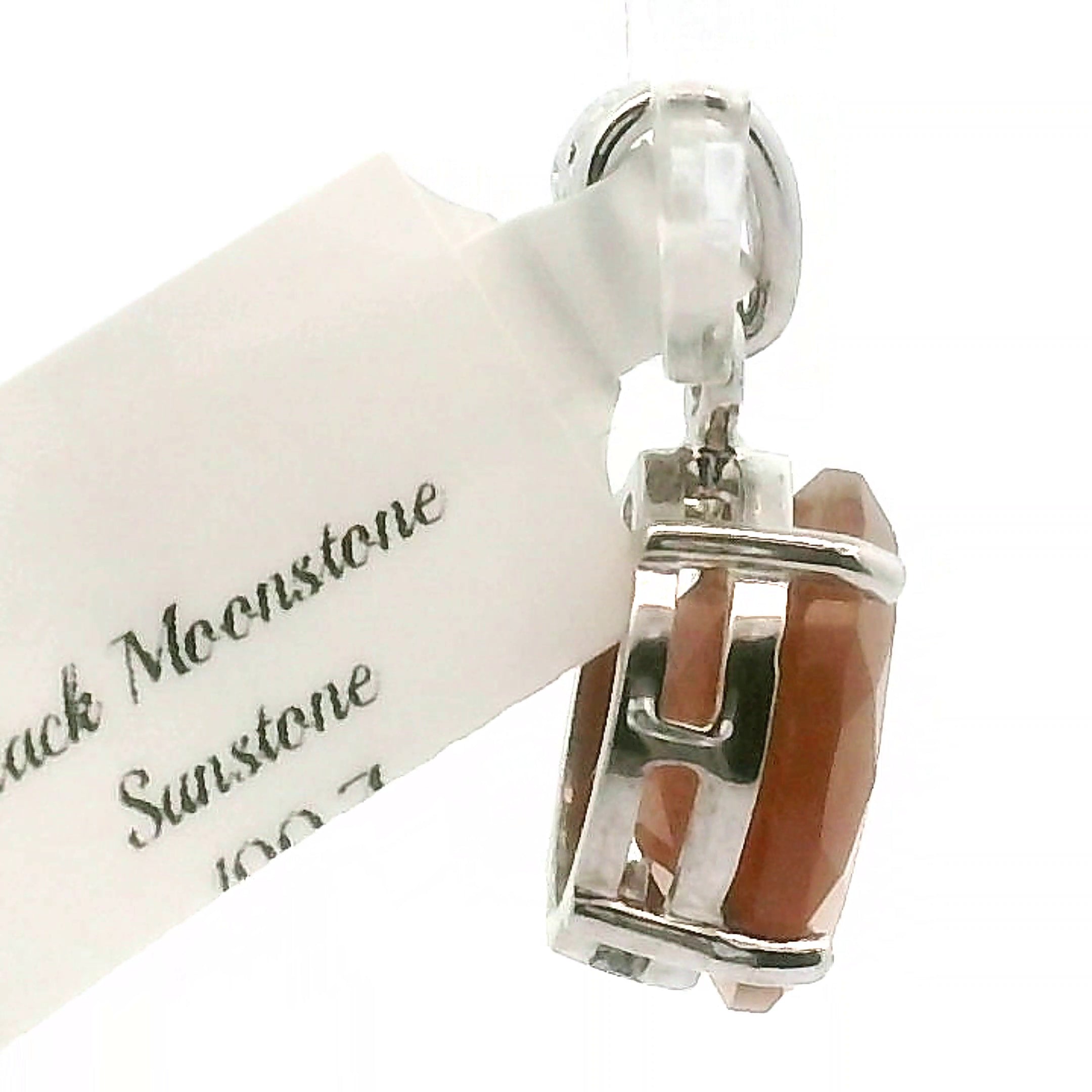 Black Moonstone with Sunstone Pendant .925 Silver for Confidence and Strength