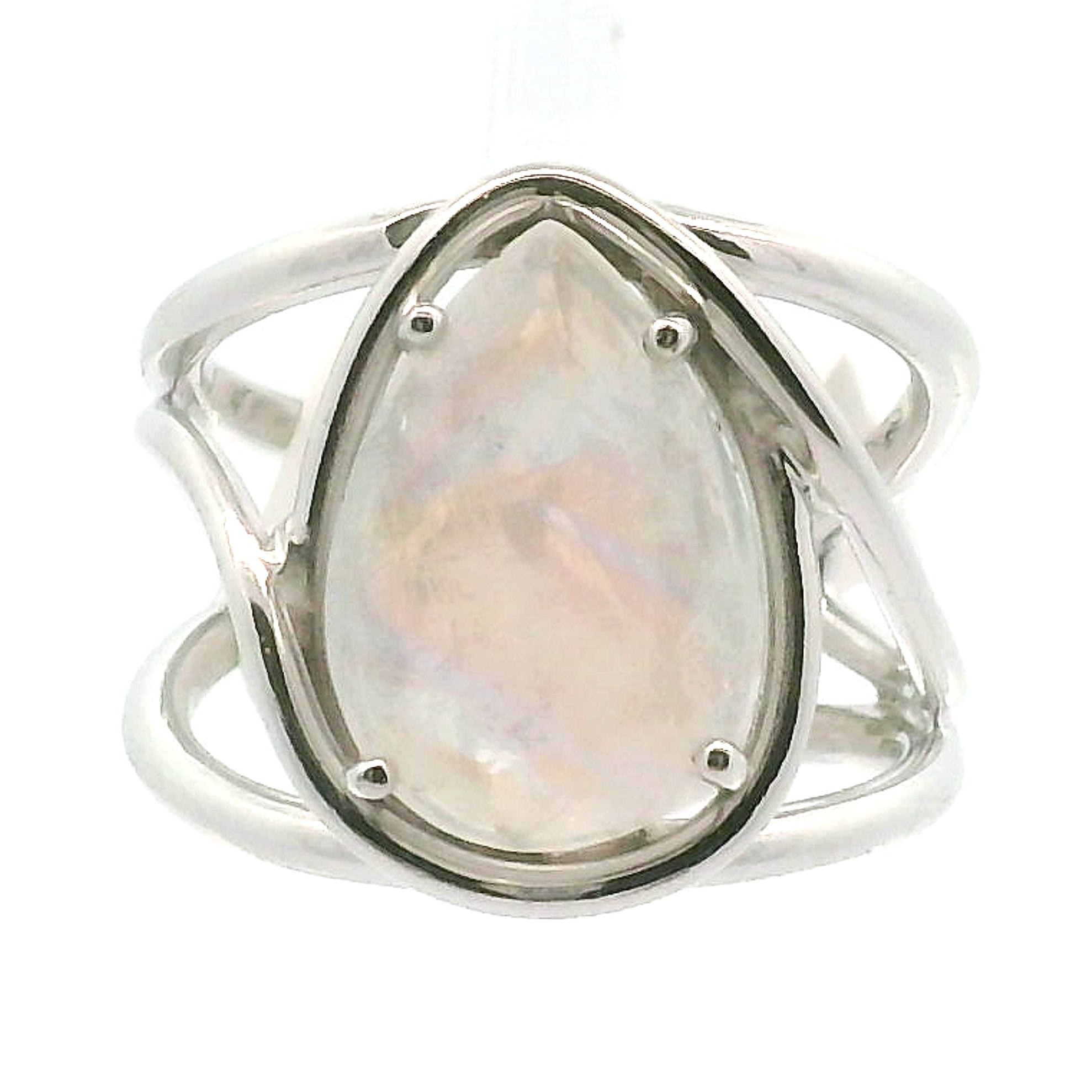 Rainbow Moonstone Cuff Ring .925 Silver for Protection, Manifestation and Divine Feminine Energy
