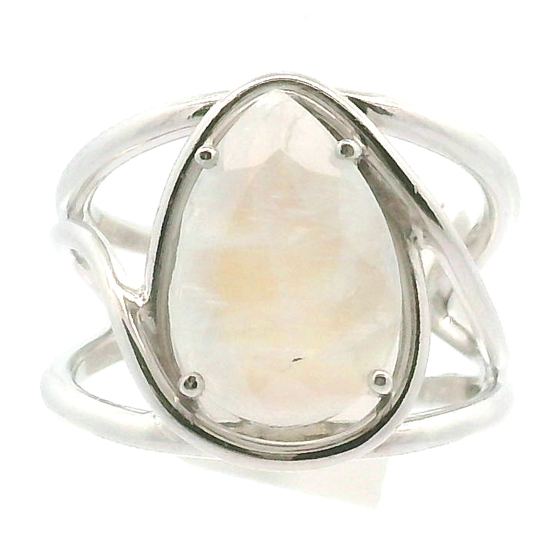 Rainbow Moonstone Cuff Ring .925 Silver for Protection, Manifestation and Divine Feminine Energy
