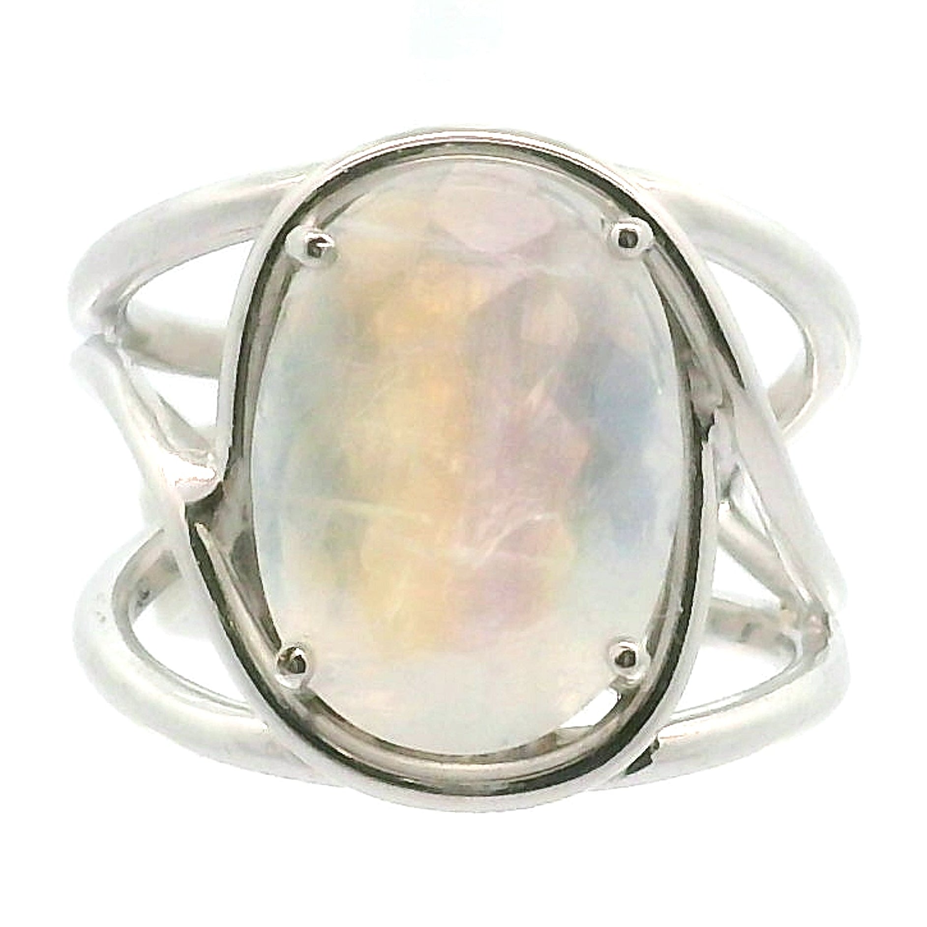 Rainbow Moonstone Cuff Ring .925 Silver for Protection, Manifestation and Divine Feminine Energy