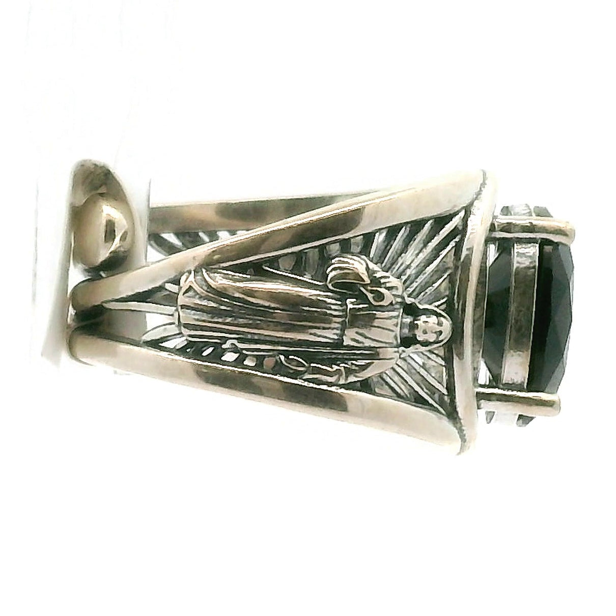 Black Spinel Jesus Cuff Ring .925 Silver for Empowerment, Grounding and Protection