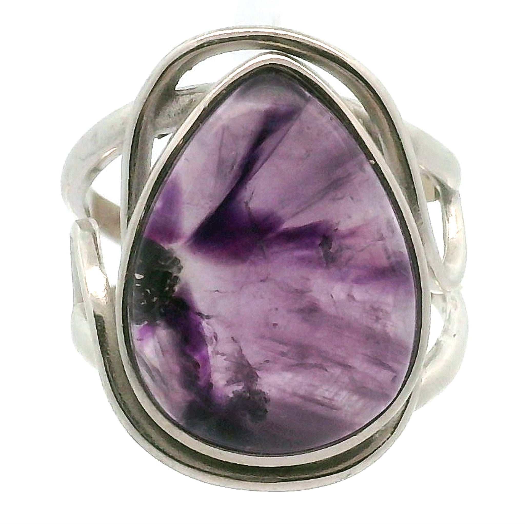 Trapiche Amethyst Finger Cuff Adjustable Ring .925 Silver for Spiritual Growth and Clarity