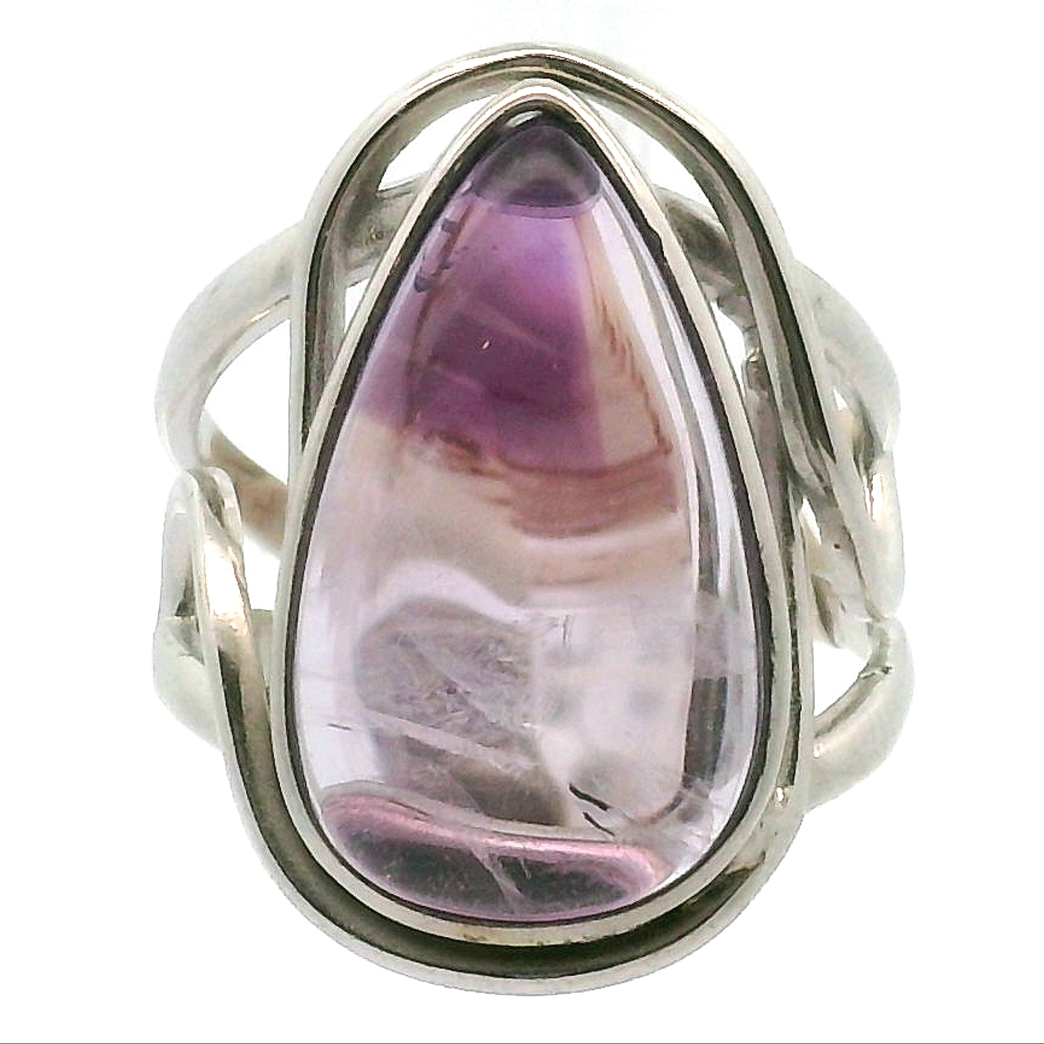 Trapiche Amethyst Finger Cuff Adjustable Ring .925 Silver for Spiritual Growth and Clarity