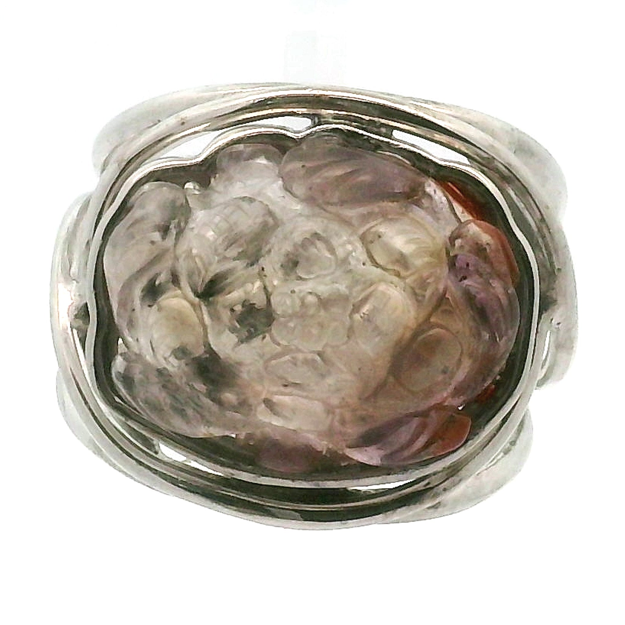 Auralite 23 Lotus Cuff Ring .925 Silver for Intuition and Protection