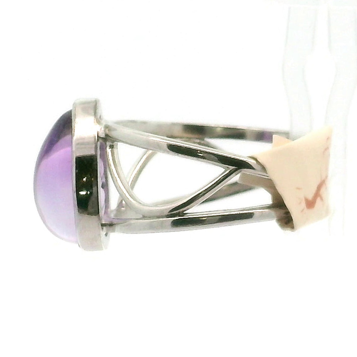 Carved Amethyst Cuff Ring .925 Silver for Enhancing Intuition & Connection with Divine