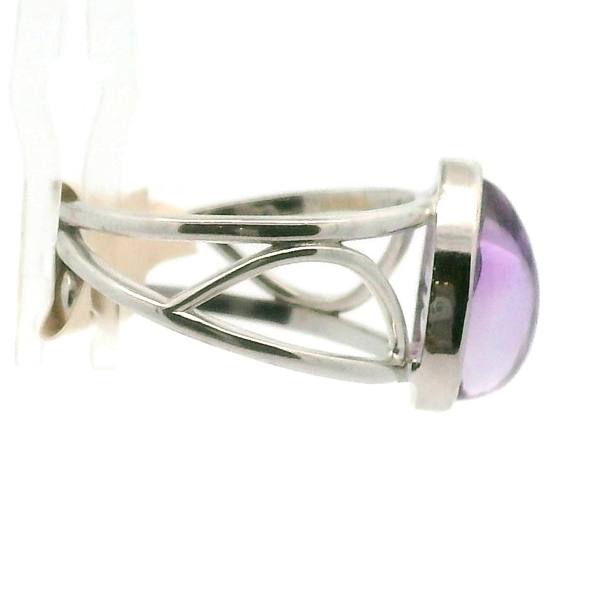 Carved Amethyst Cuff Ring .925 Silver for Enhancing Intuition & Connection with Divine